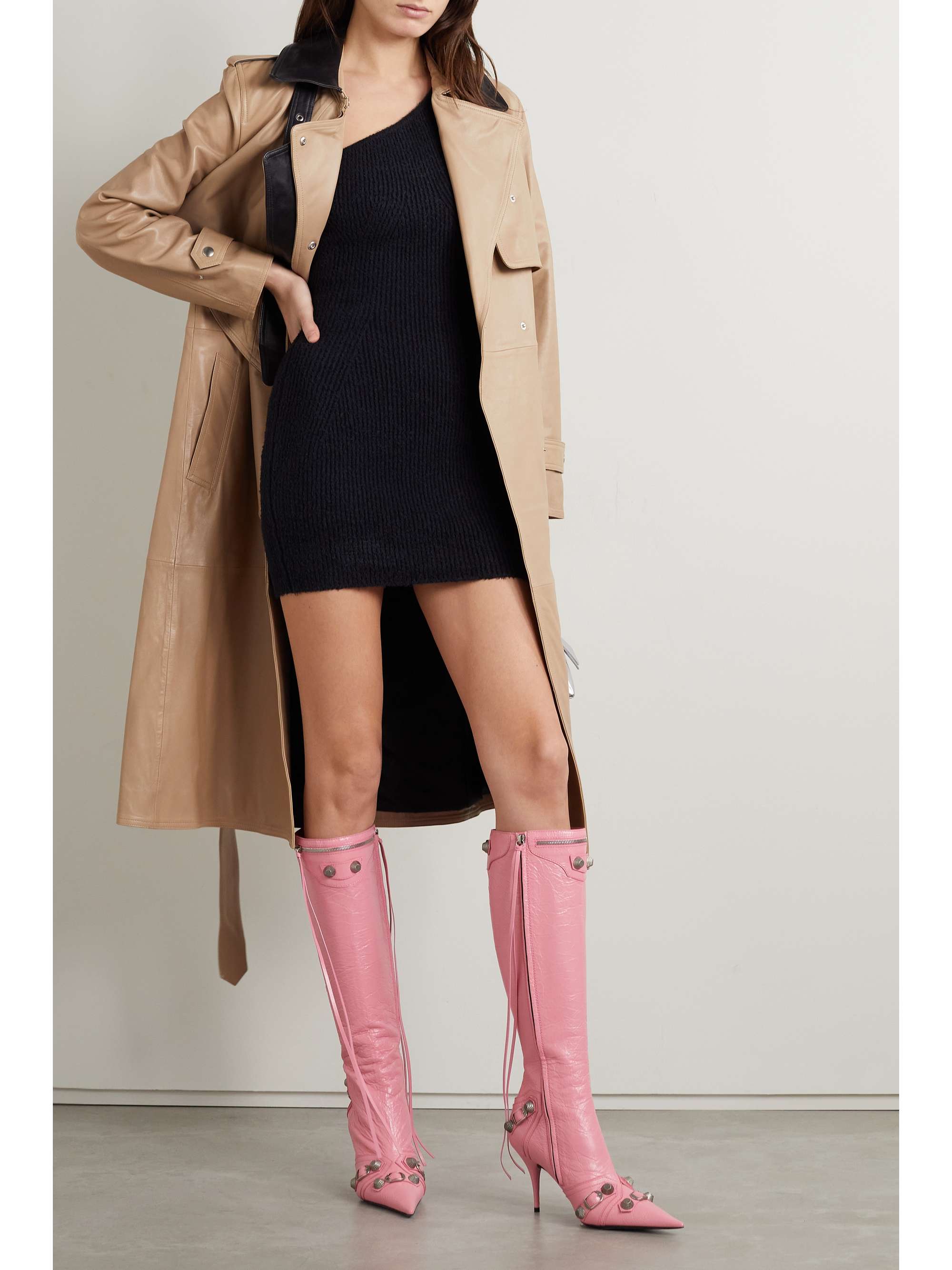HELMUT LANG Belted layered two-tone leather trench coat | NET-A-PORTER