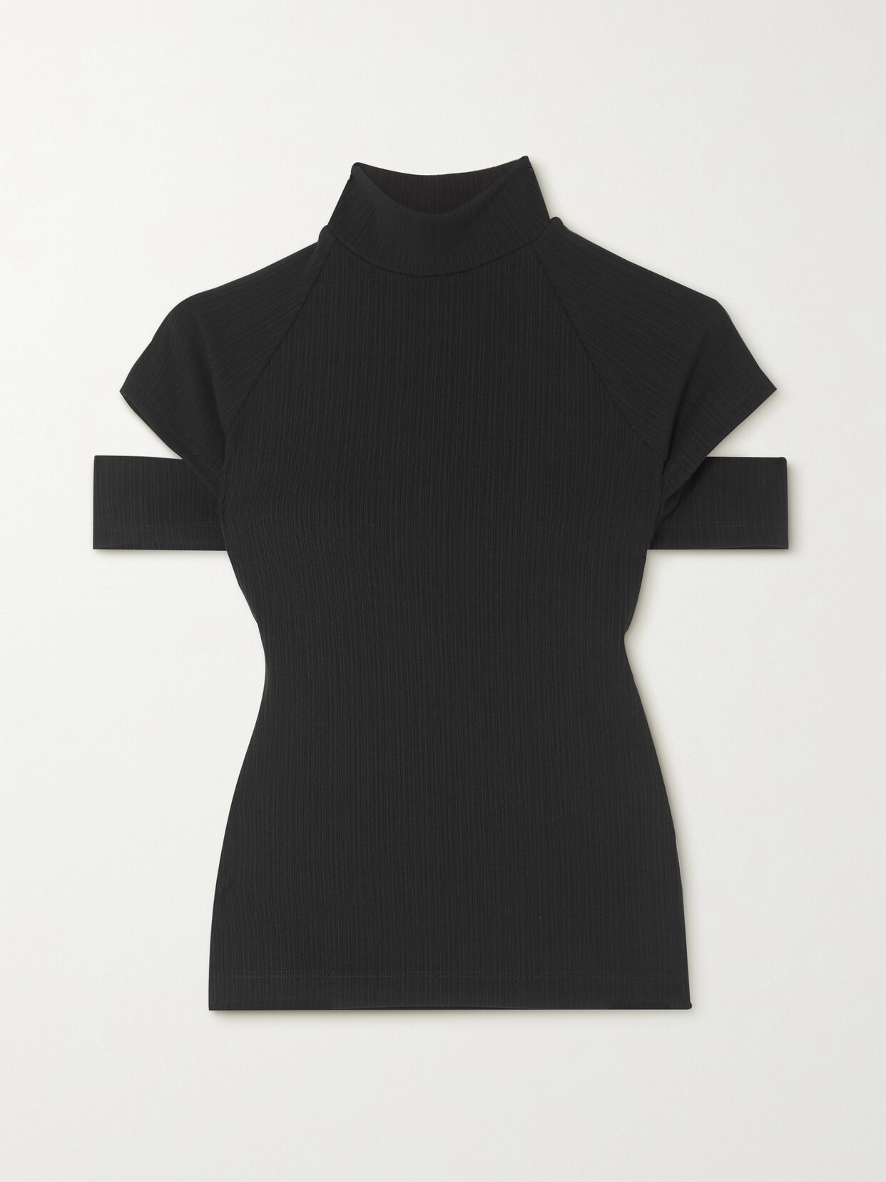 Helmut Lang - Cutout Ribbed Jersey Turtleneck Top - Black