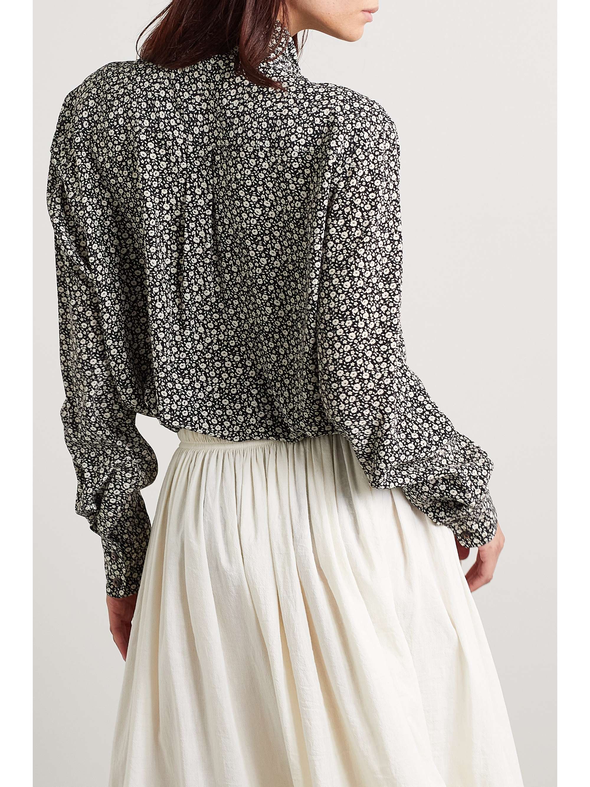 TORY BURCH Pussy-bow floral-print silk-crepe blouse