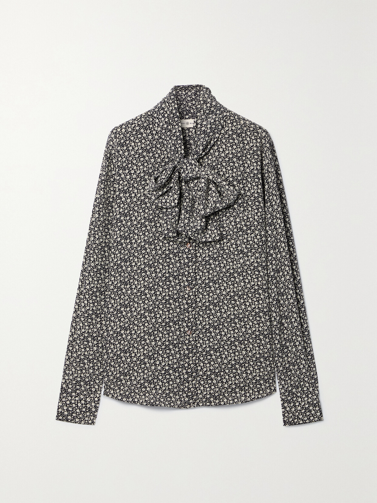 Tory Burch - Pussy-bow Floral-print Silk-crepe Blouse - Black