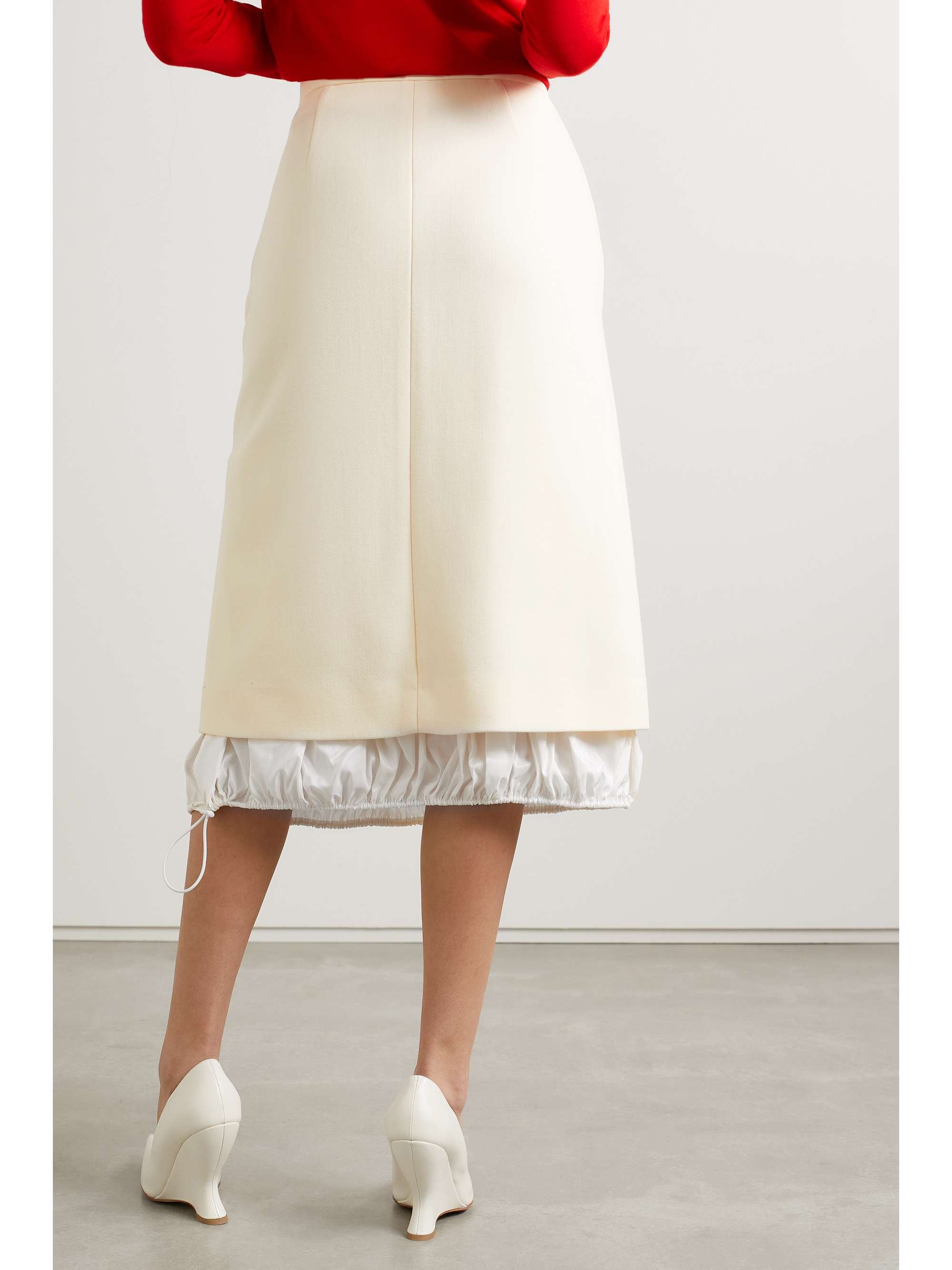 TORY BURCH Silk-trimmed wool midi skirt