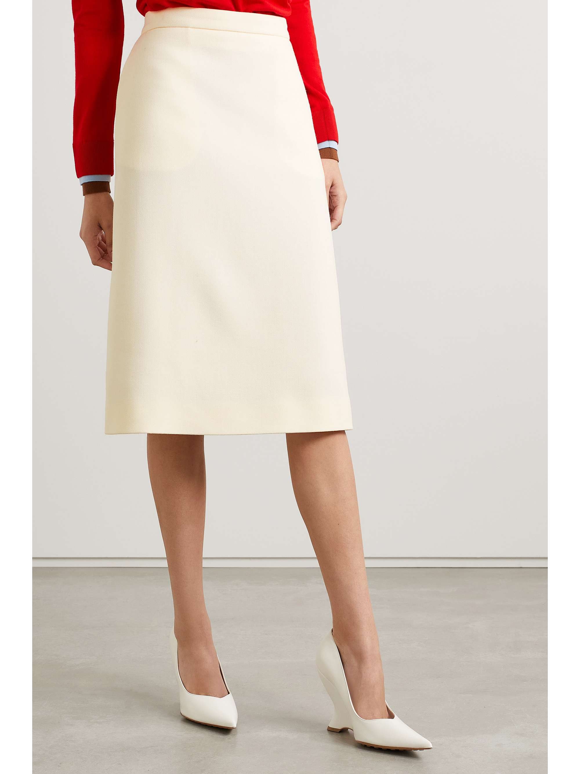 TORY BURCH Silk-trimmed wool midi skirt