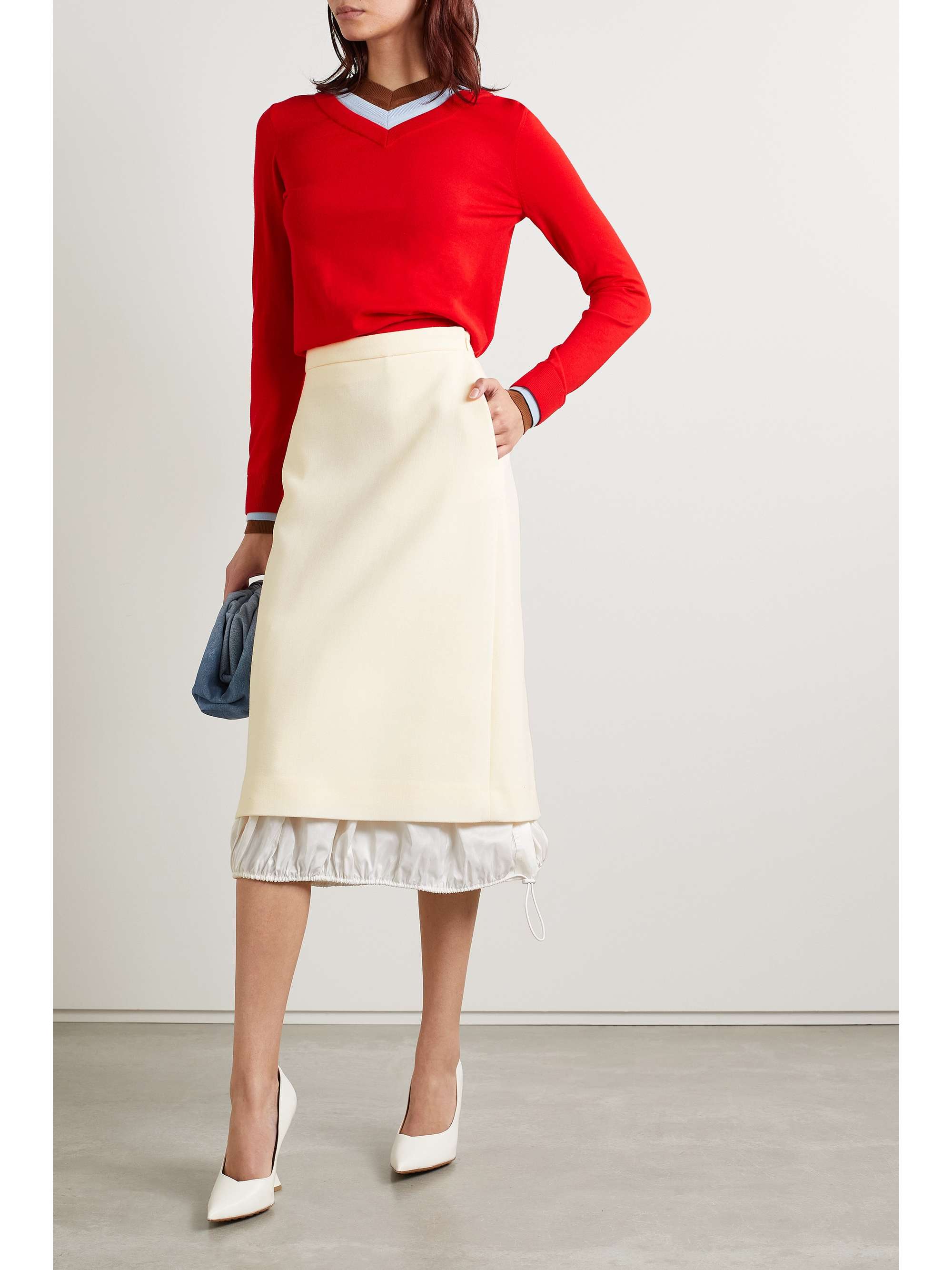 TORY BURCH Silk-trimmed wool midi skirt | NET-A-PORTER