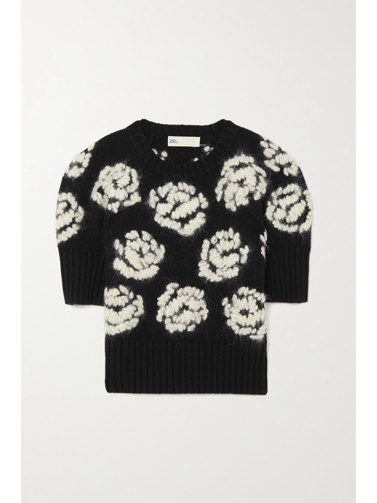 TORY BURCH EMBROIDERED WOOL-BLEND SWEATER