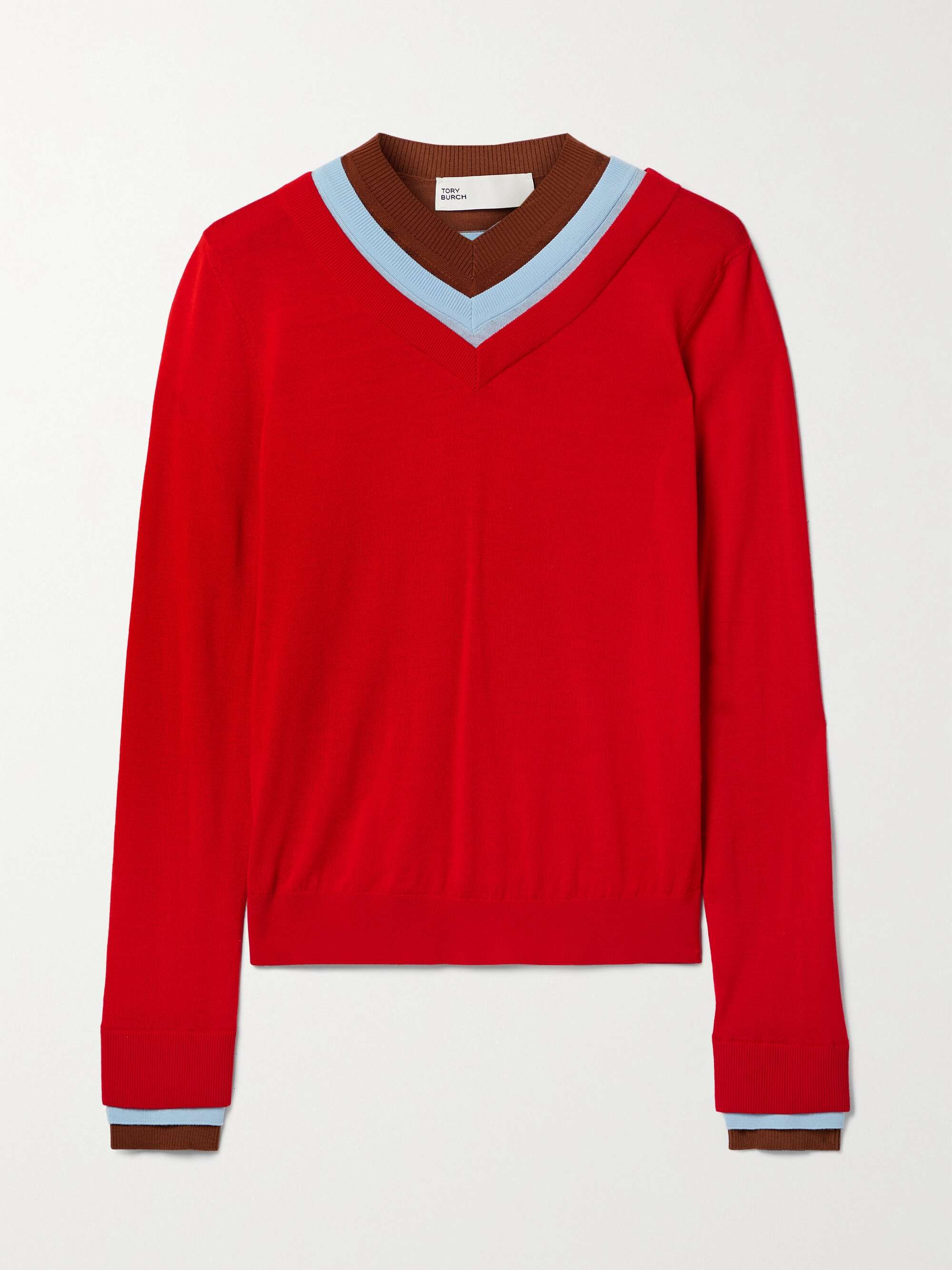 TORY BURCH Layered color-block wool sweater | NET-A-PORTER