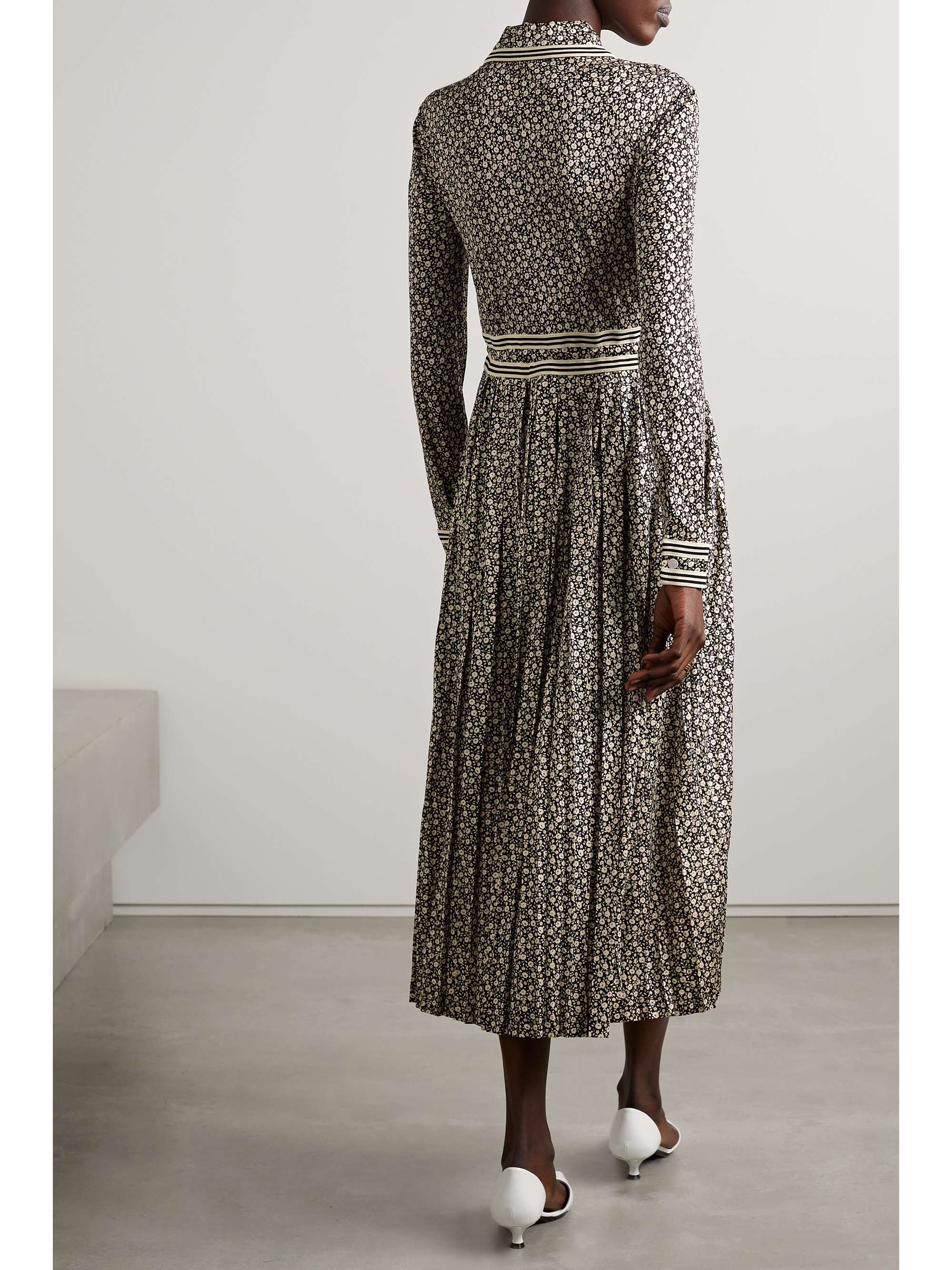 TORY BURCH Pleated floral-print piqué midi shirt dress