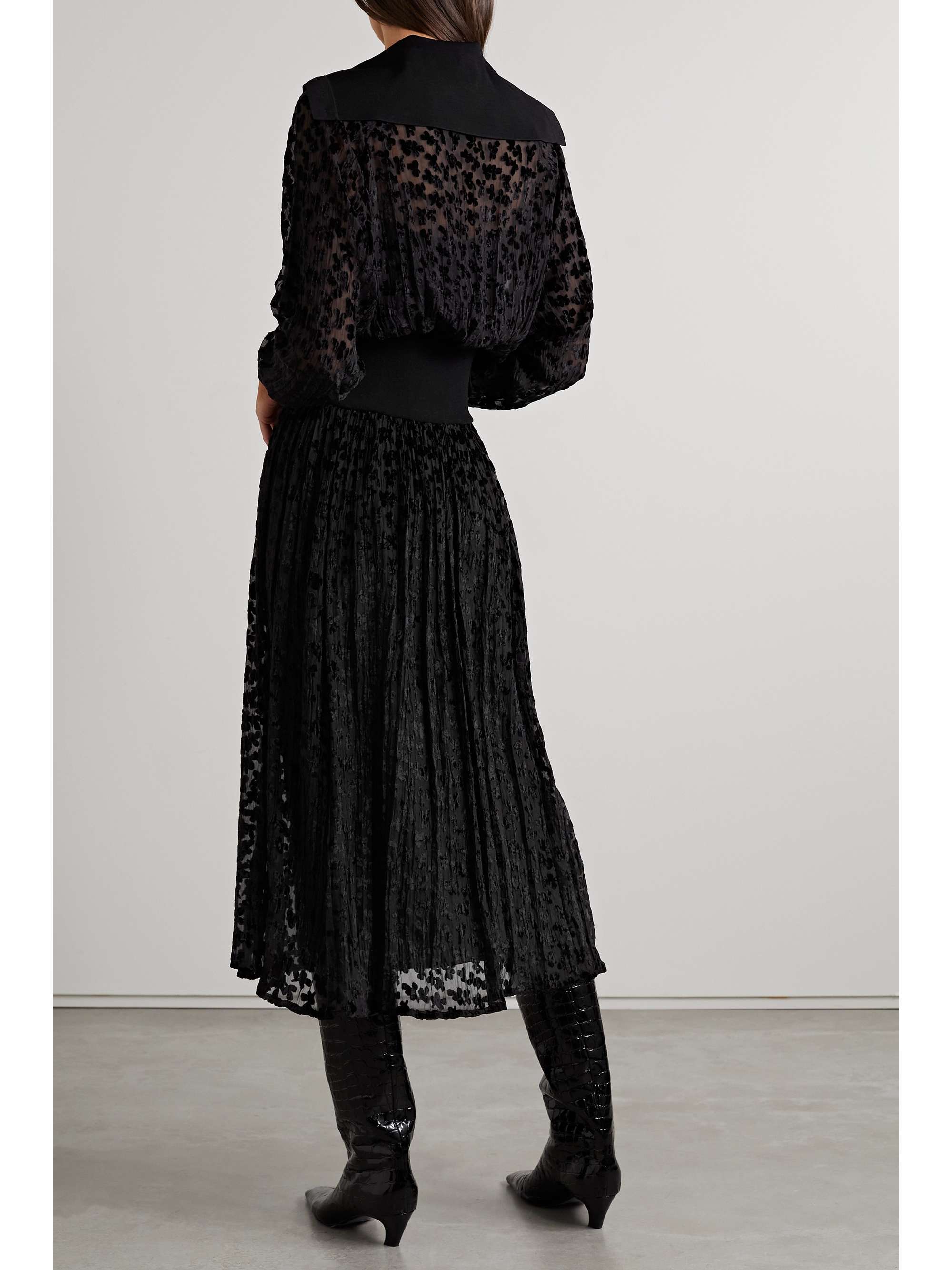 TORY BURCH Pleated devoré-velvet and tulle maxi dress