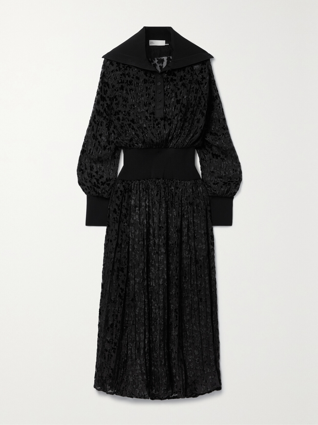 Tory Burch - Pleated Devoré-velvet And Tulle Maxi Dress - Black