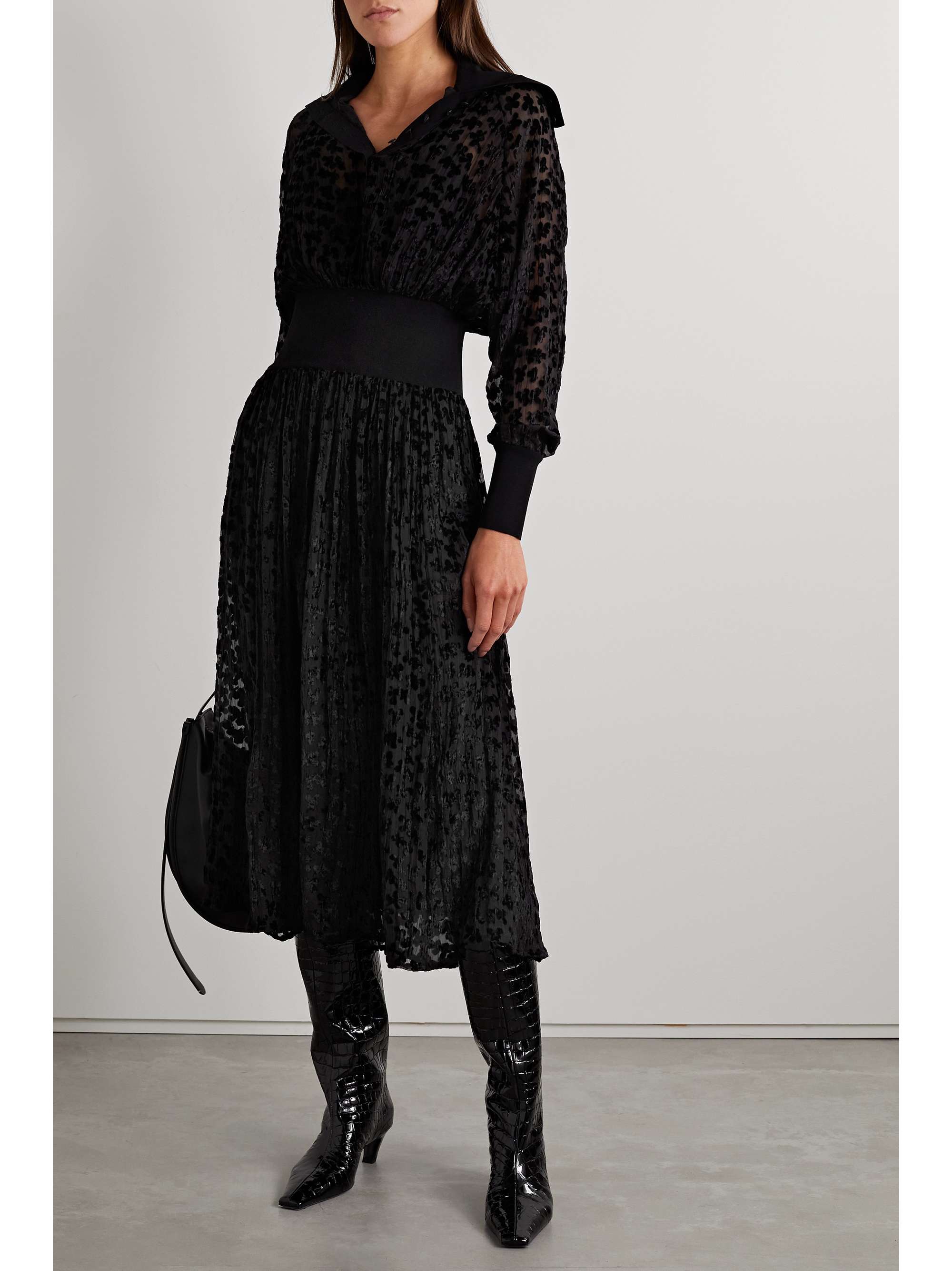 TORY BURCH Pleated devoré-velvet and tulle maxi dress