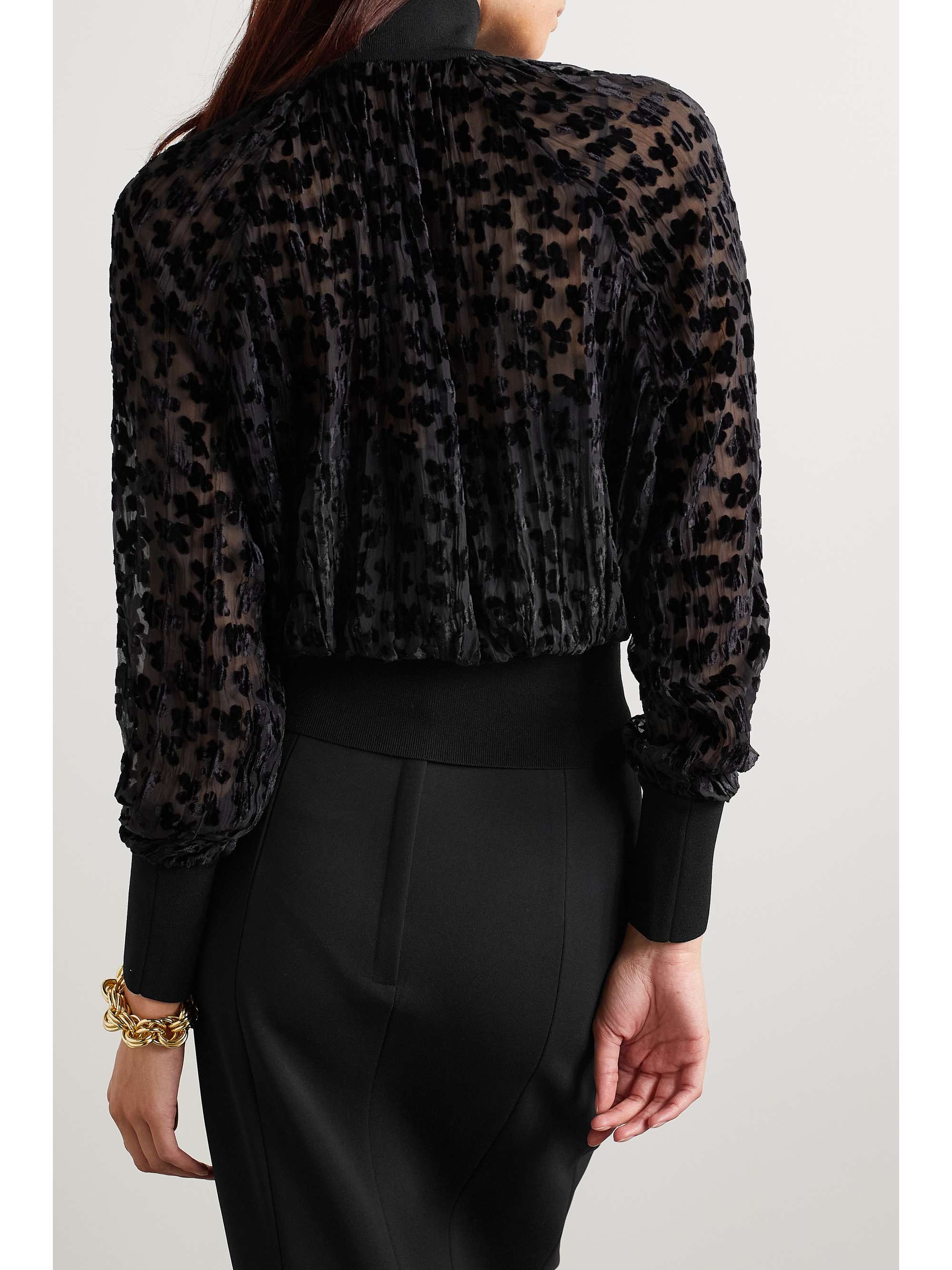 TORY BURCH Stretch-knit, devoré-velvet and tulle turtleneck top