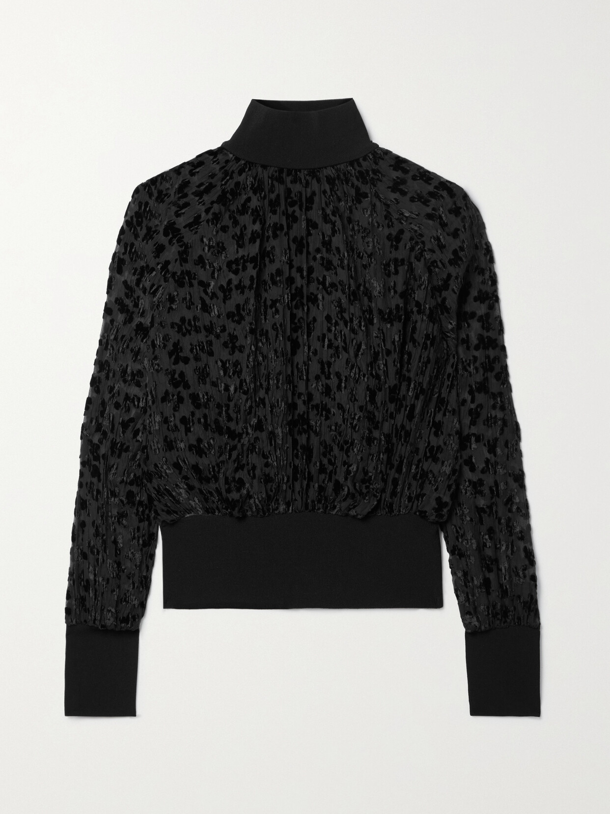 Tory Burch - Stretch-knit, Devoré-velvet And Tulle Turtleneck Top - Black