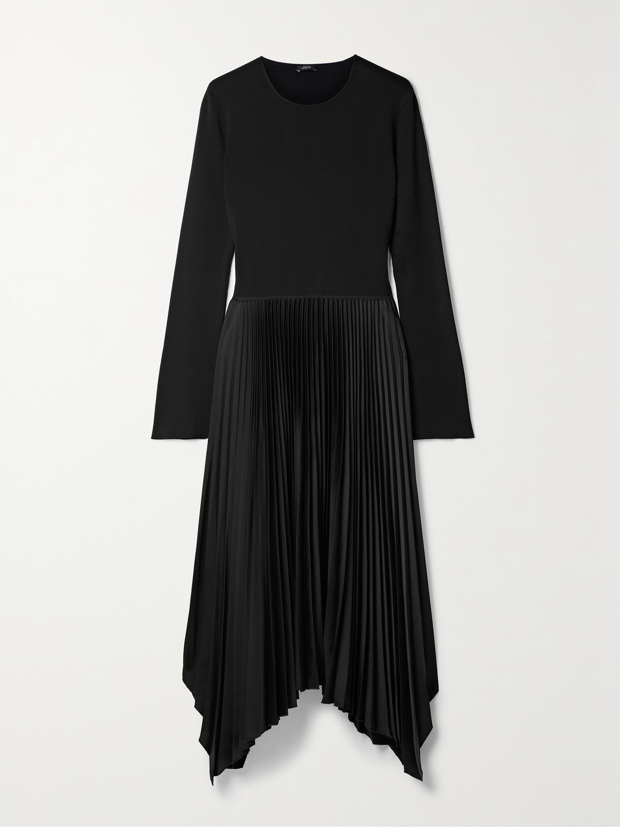 JOSEPH DERON ASYMMETRIC JERSEY AND PLEATED CREPE DE CHINE DRESS