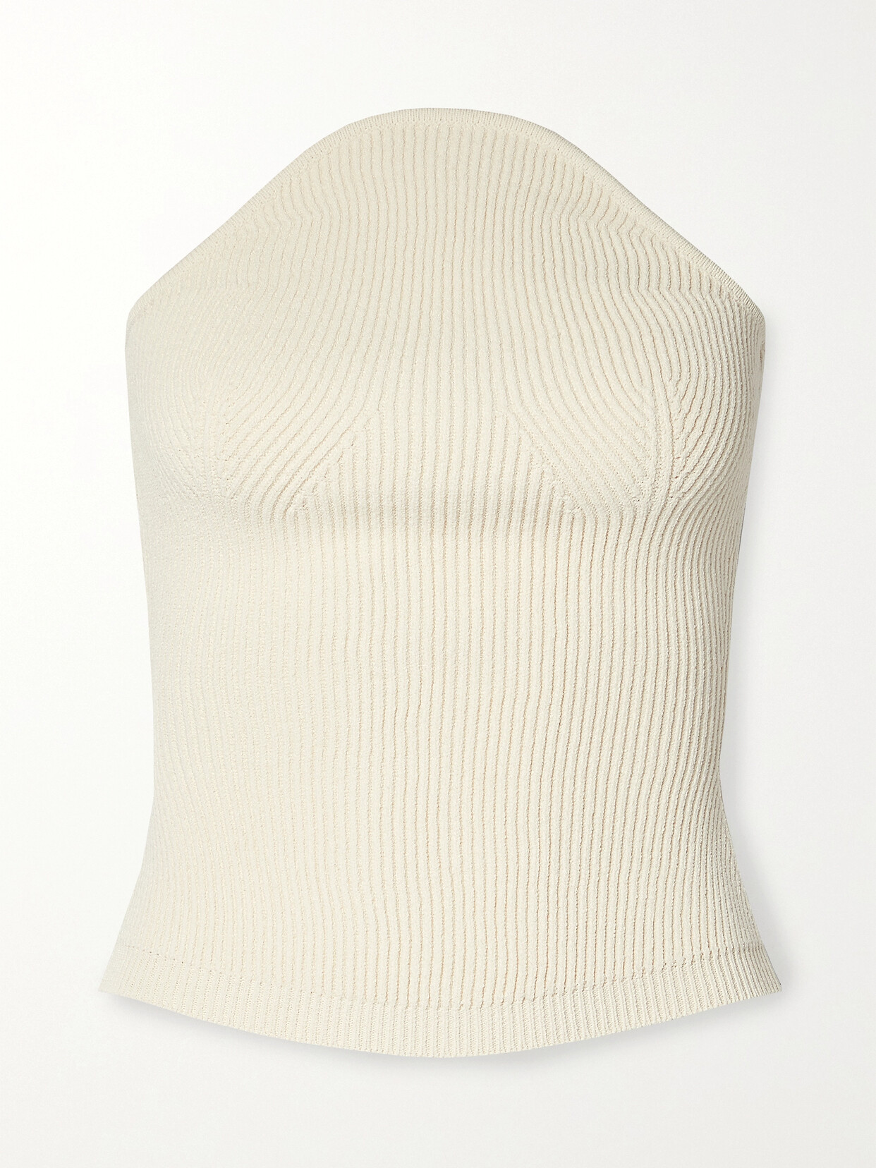 Shop Khaite Jericho Strapless Ribbed-knit Top In Ivory