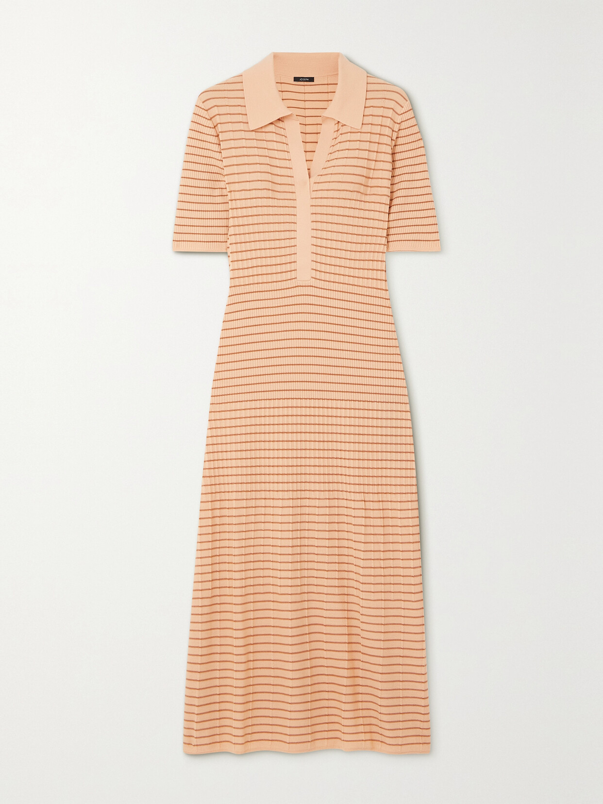 Joseph - Striped Ribbed Merino Wool Midi Dress - Orange