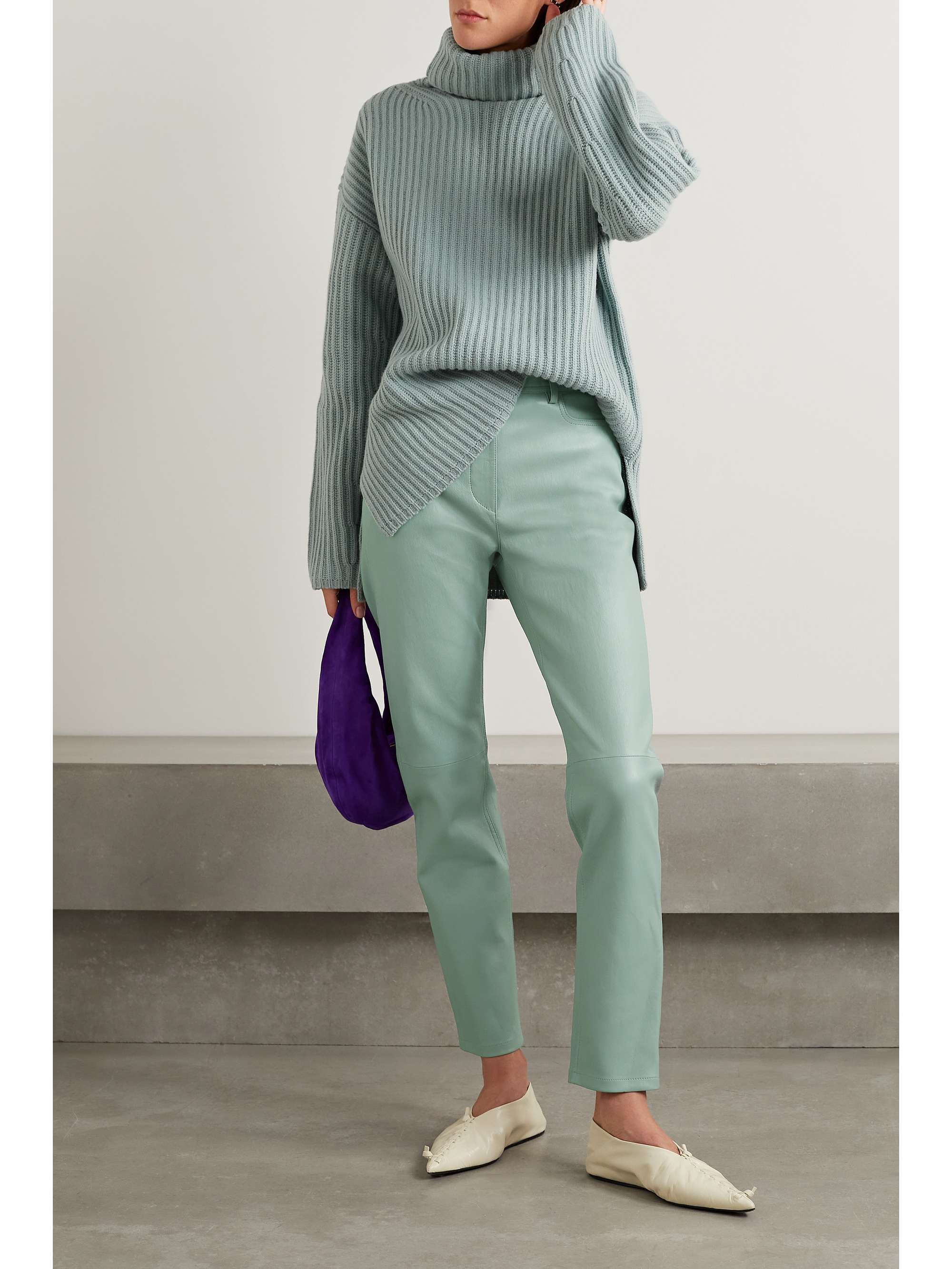 JOSEPH Teddy cropped paneled leather slim-leg pants