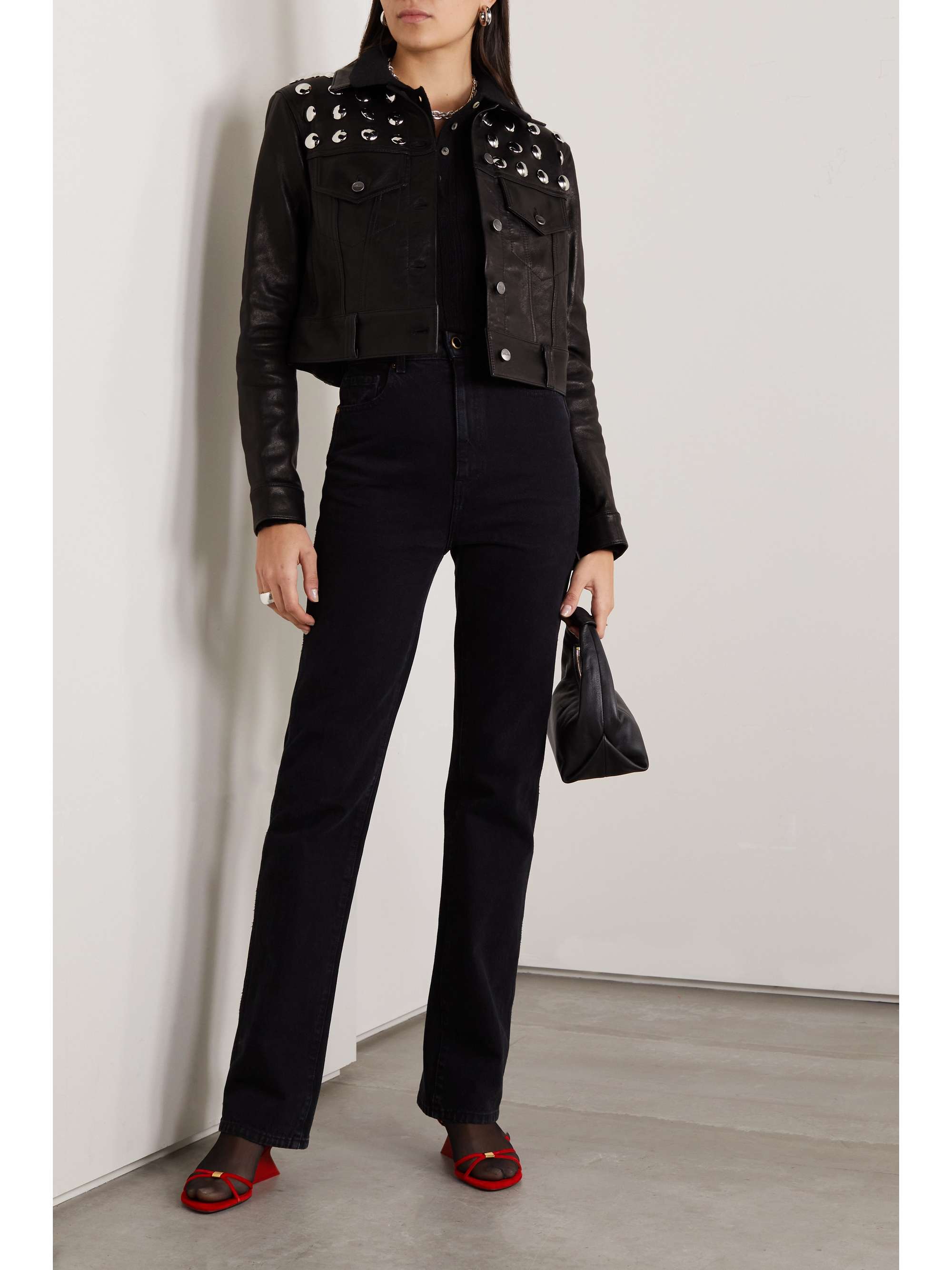 KHAITE Rizzo Jacke aus strukturiertem Leder mit Nieten