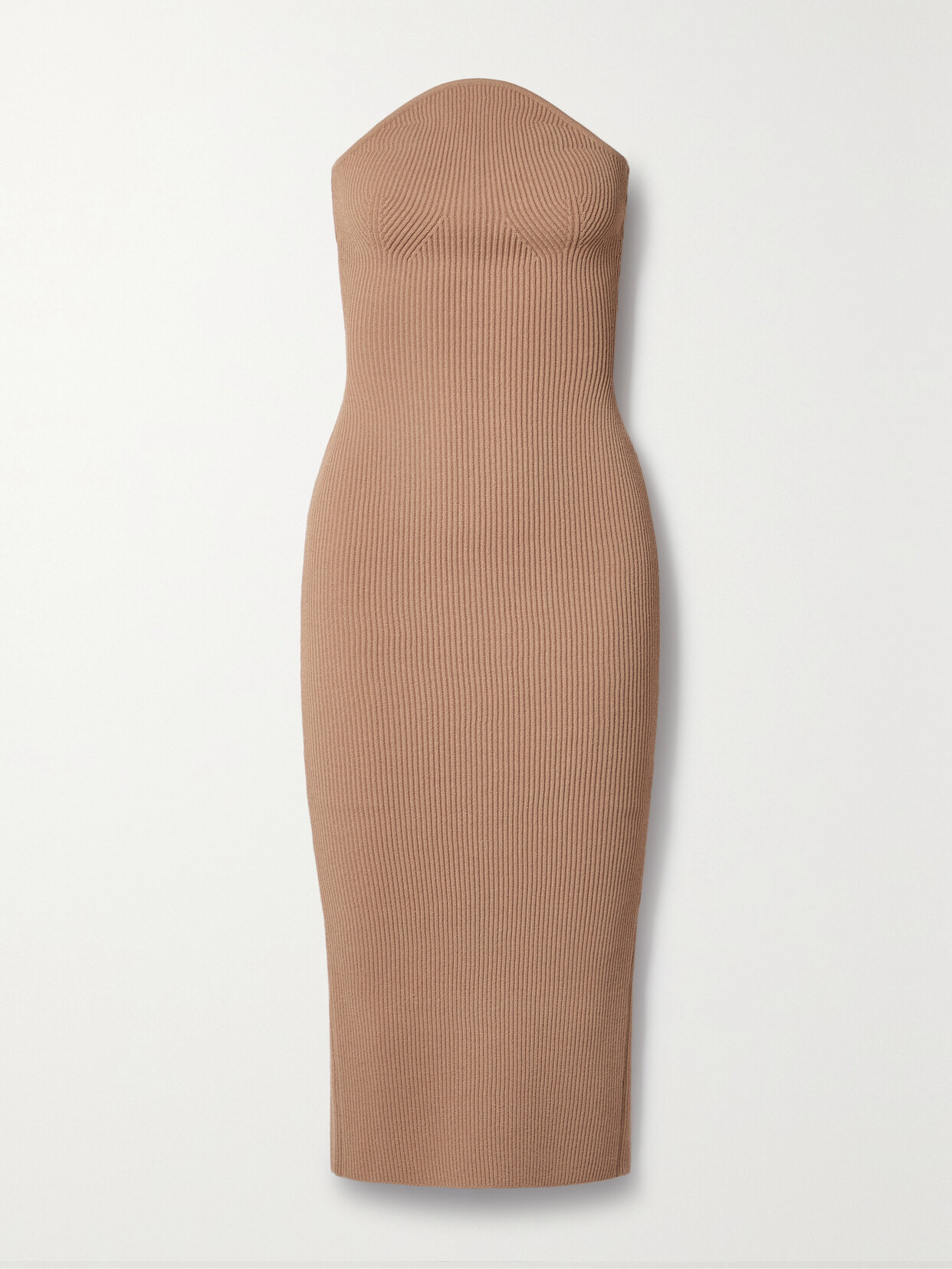 KHAITE RUMER STRAPLESS RIBBED-KNIT MIDI DRESS