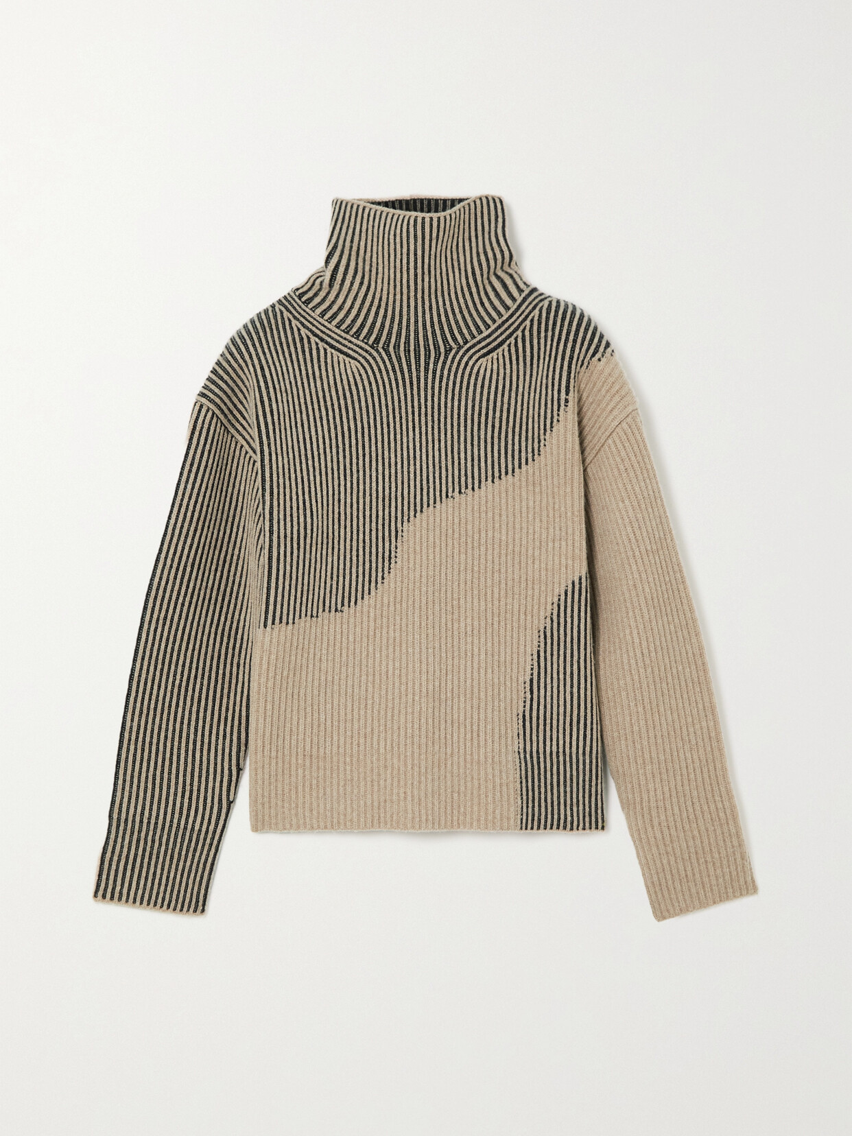 Joseph - Ribbed Two-tone Merino Wool-jacquard Turtleneck Sweater - Brown