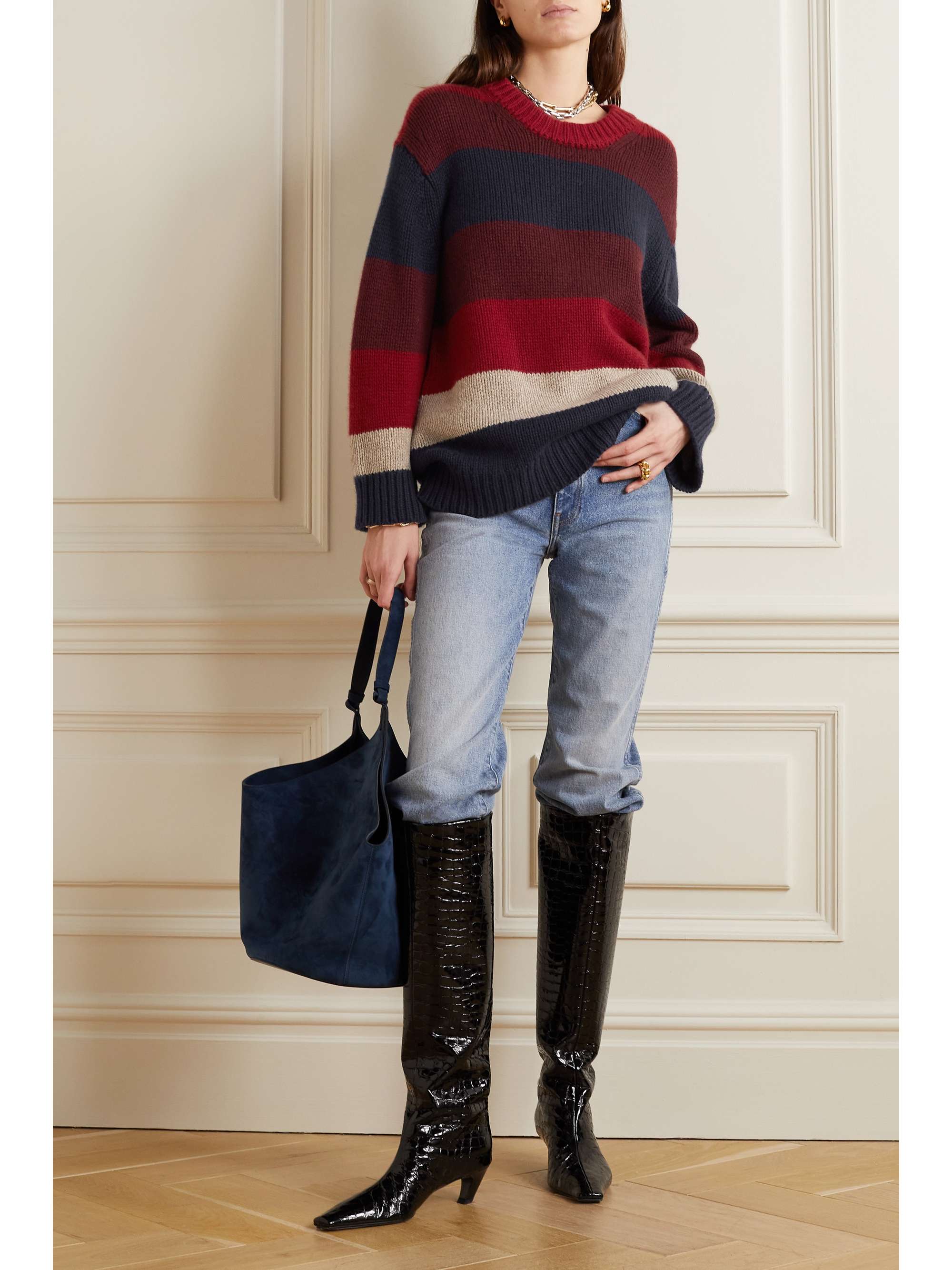 KHAITE Jade gestreifter Oversized-Kaschmirpullover