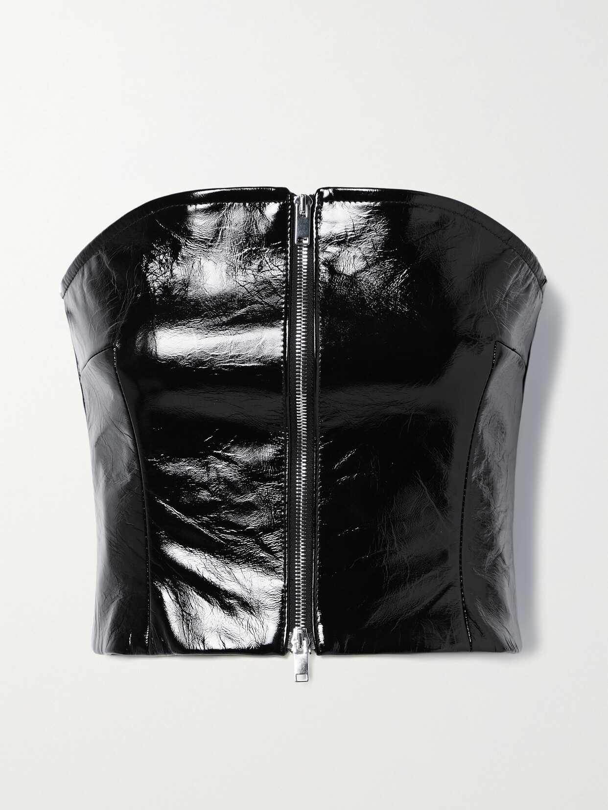 Khaite - Ira Strapless Cracked-leather Bustier Top - Black