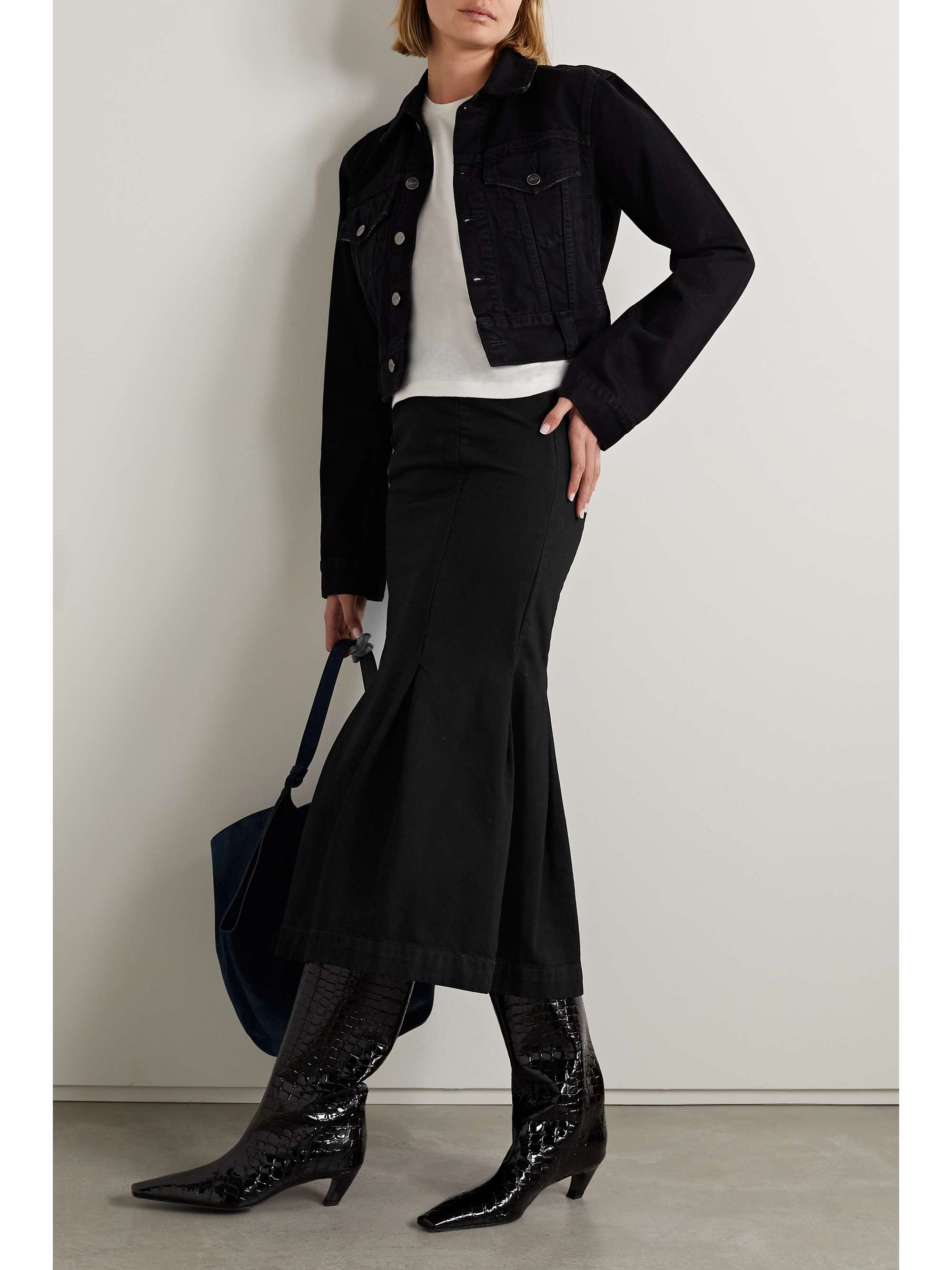 KHAITE Levine denim midi skirt