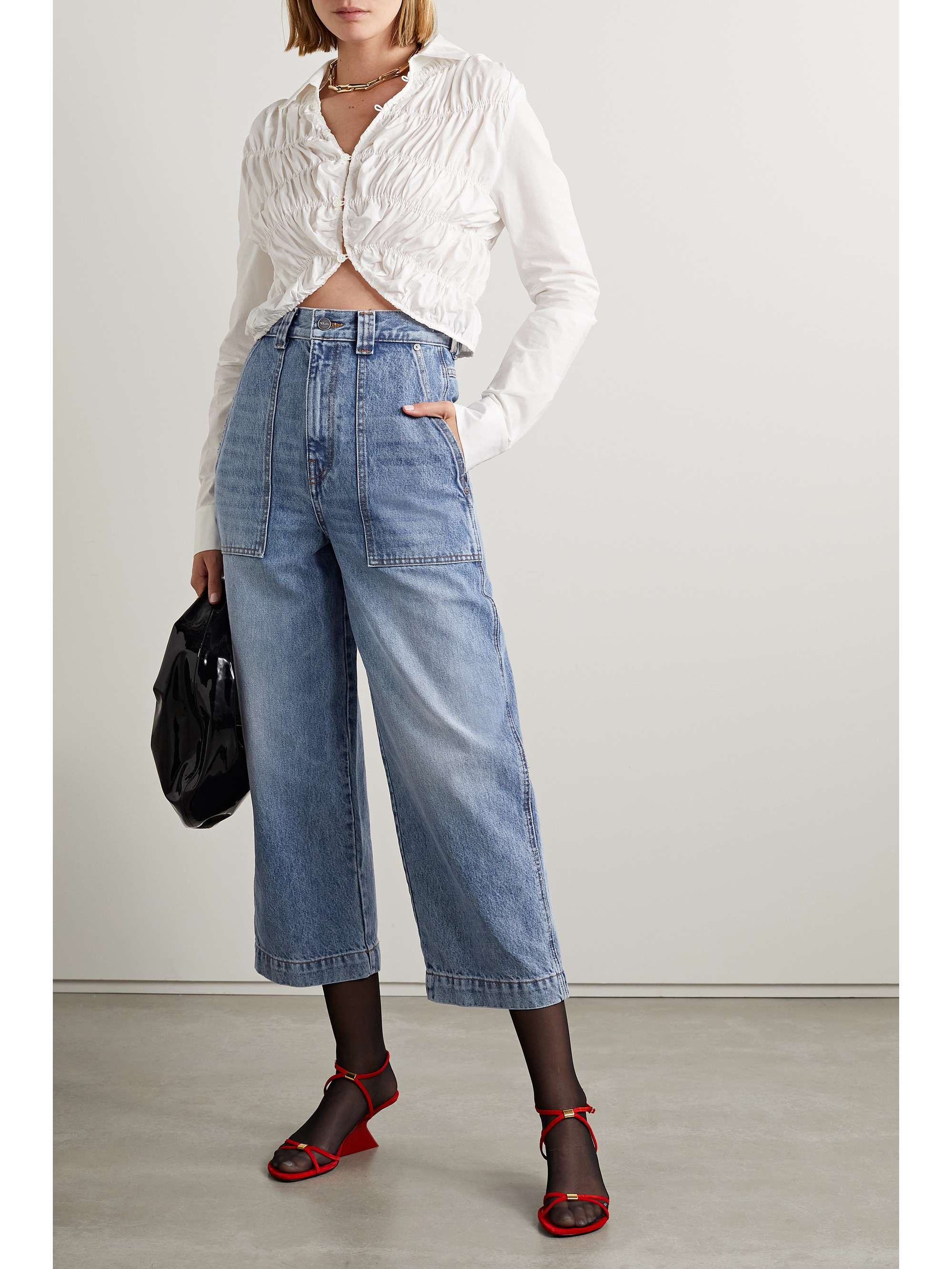 KHAITE Hewey verkürzte, hoch sitzende Jeans mit weitem Bein