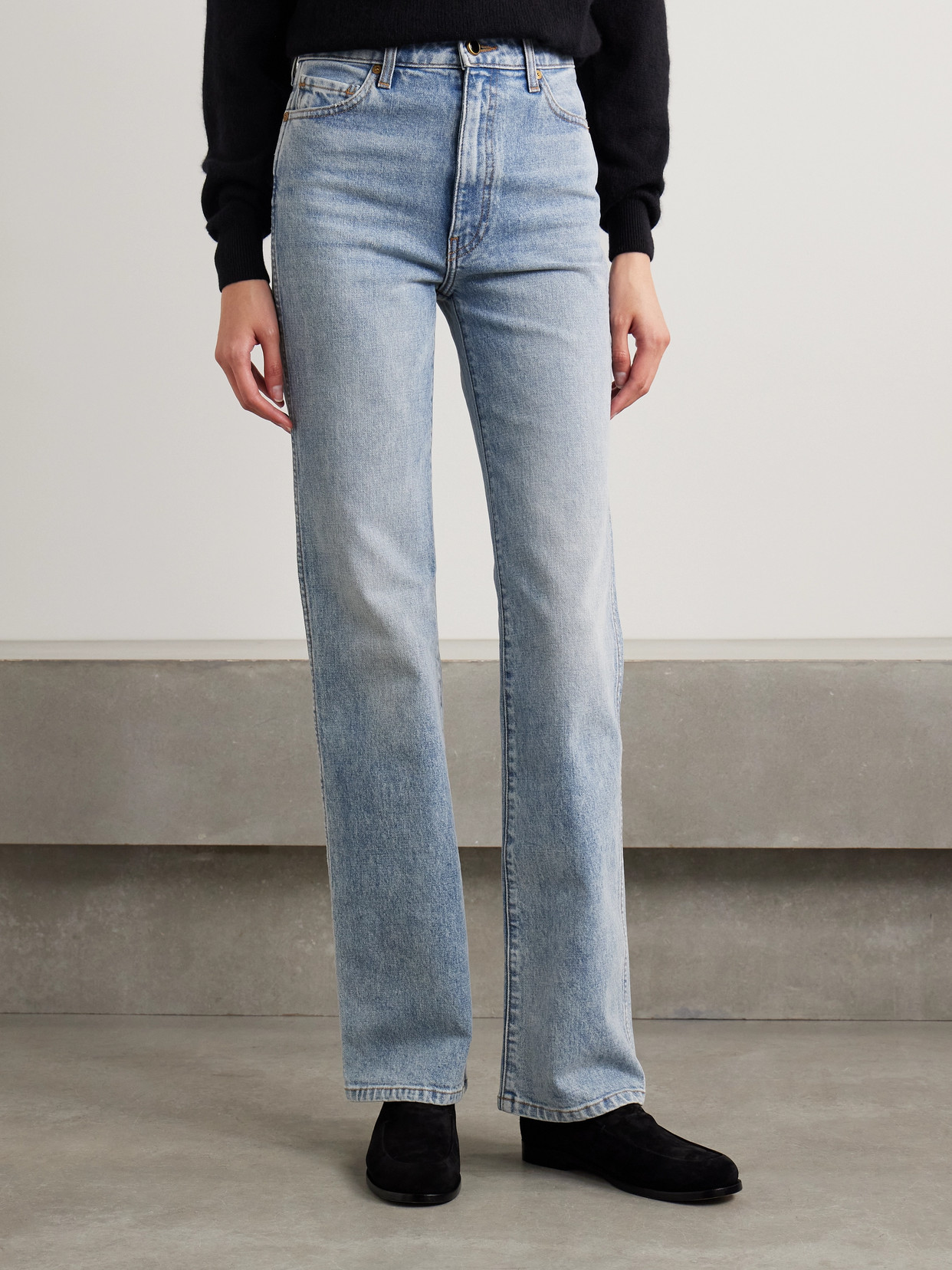 Khaite Martin Distressed Rigid High-rise Straight-leg Jeans In Blue