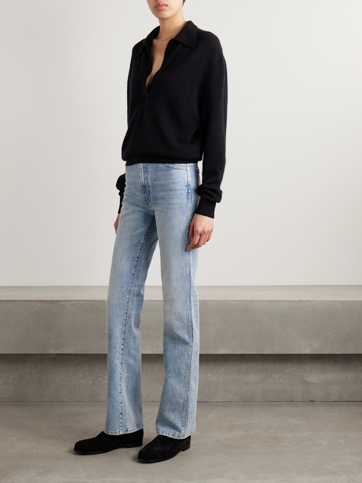 Khaite Martin Distressed Rigid High-rise Straight-leg Jeans In Blue
