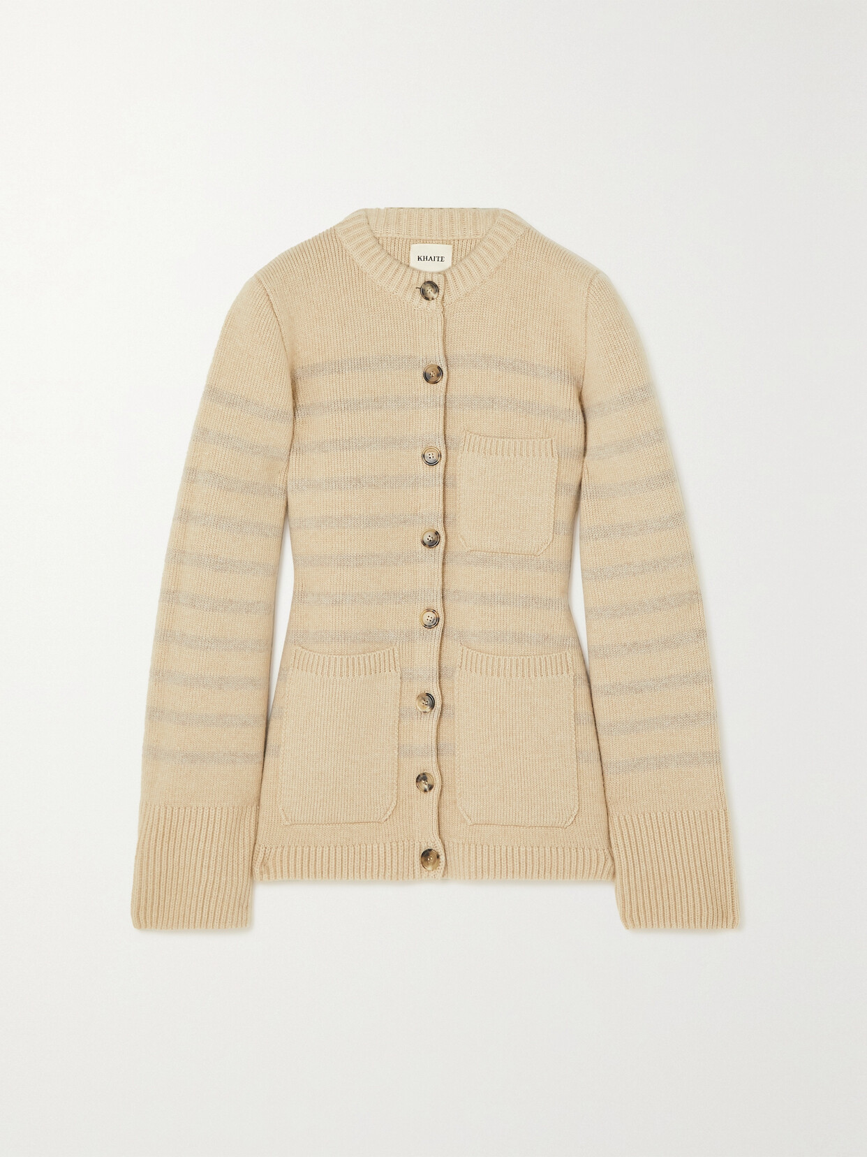 KHAITE SUZETTE STRIPED STRETCH-CASHMERE CARDIGAN