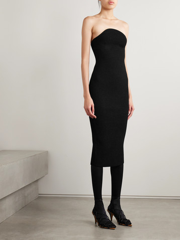 KHAITE Rumer strapless ribbed-knit midi dress