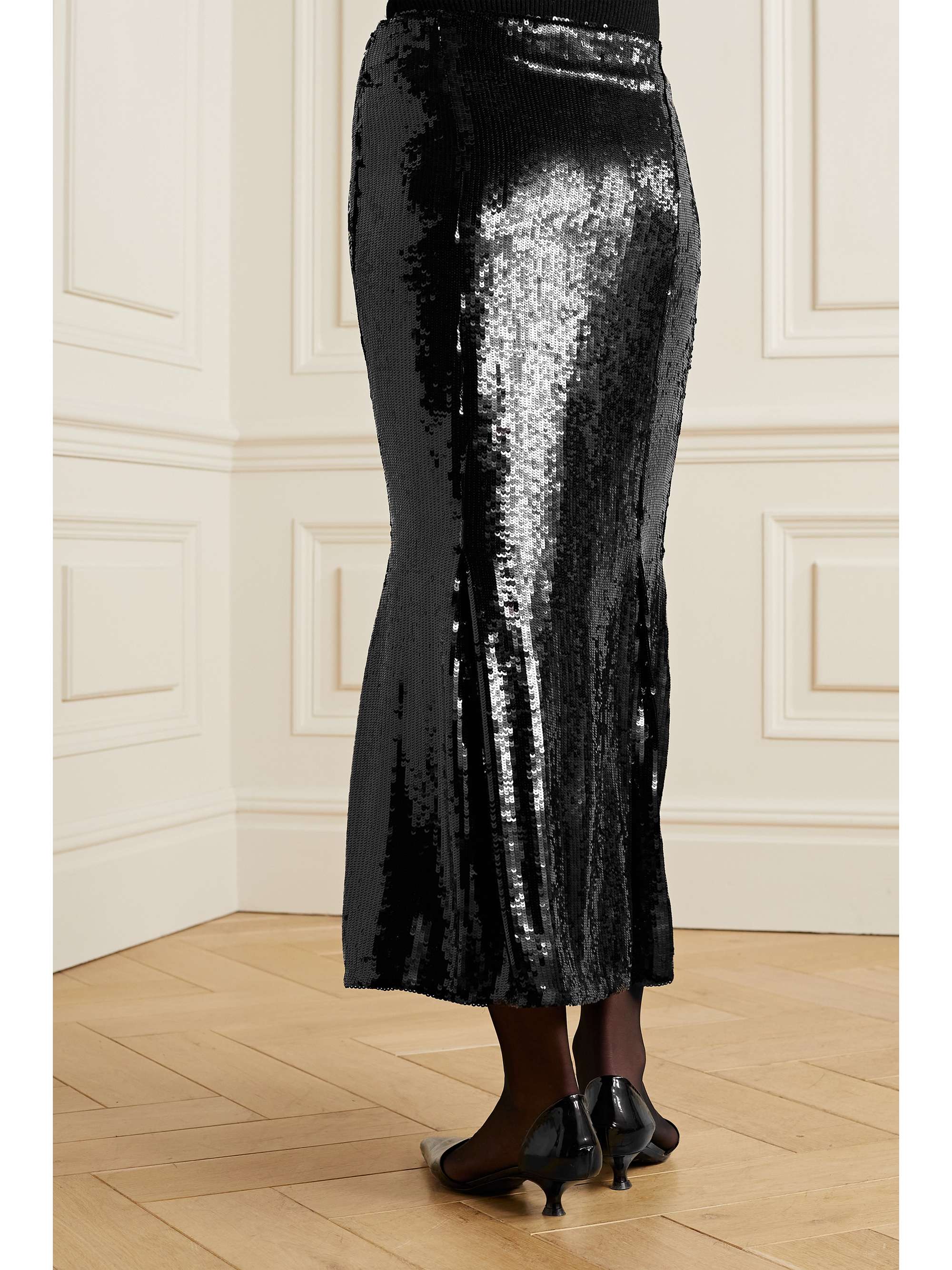 KHAITE Levine denim midi skirt