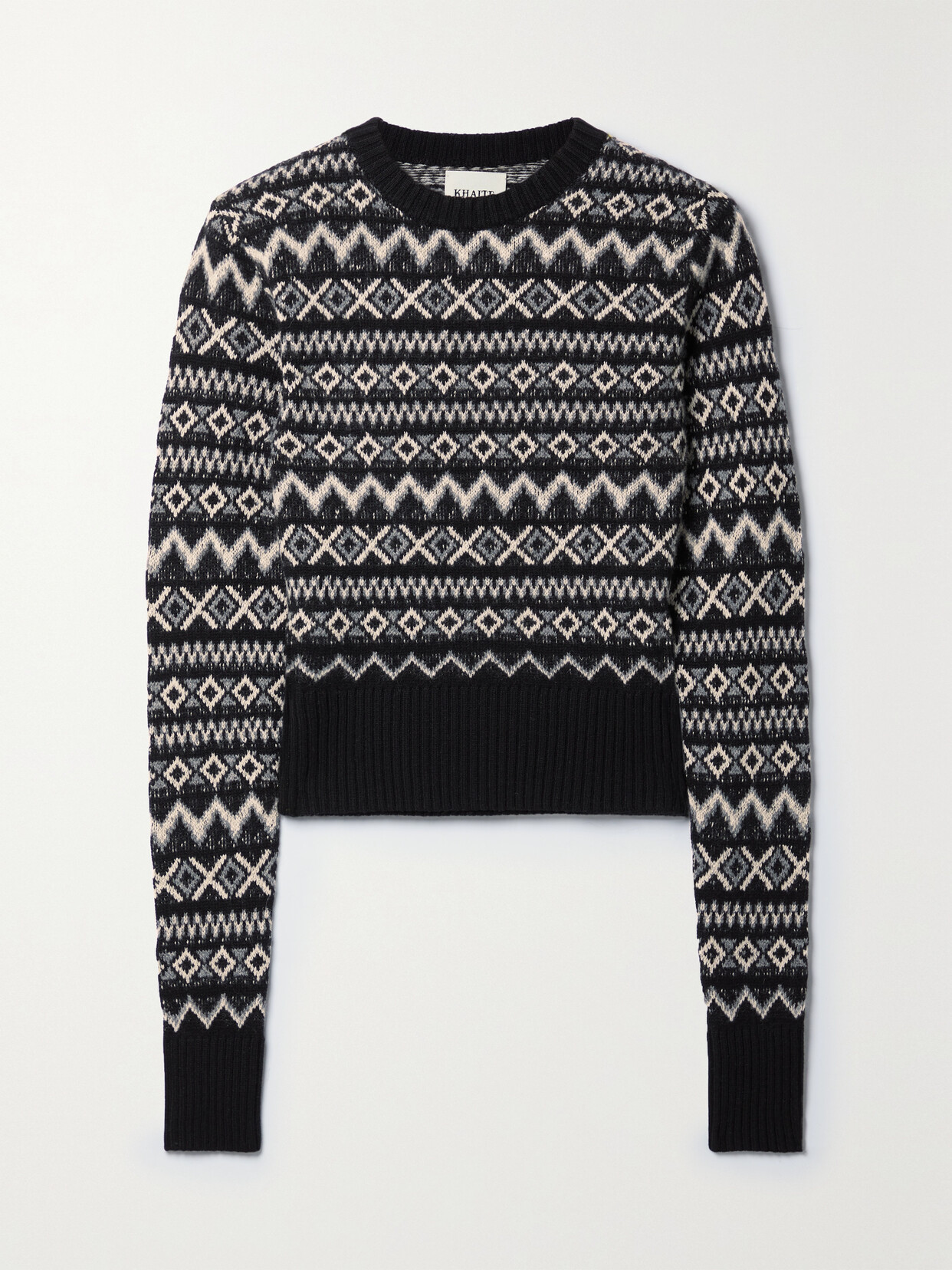 Khaite - Aroon Fair Isle Cropped Intarsia Cashmere Sweater - Black