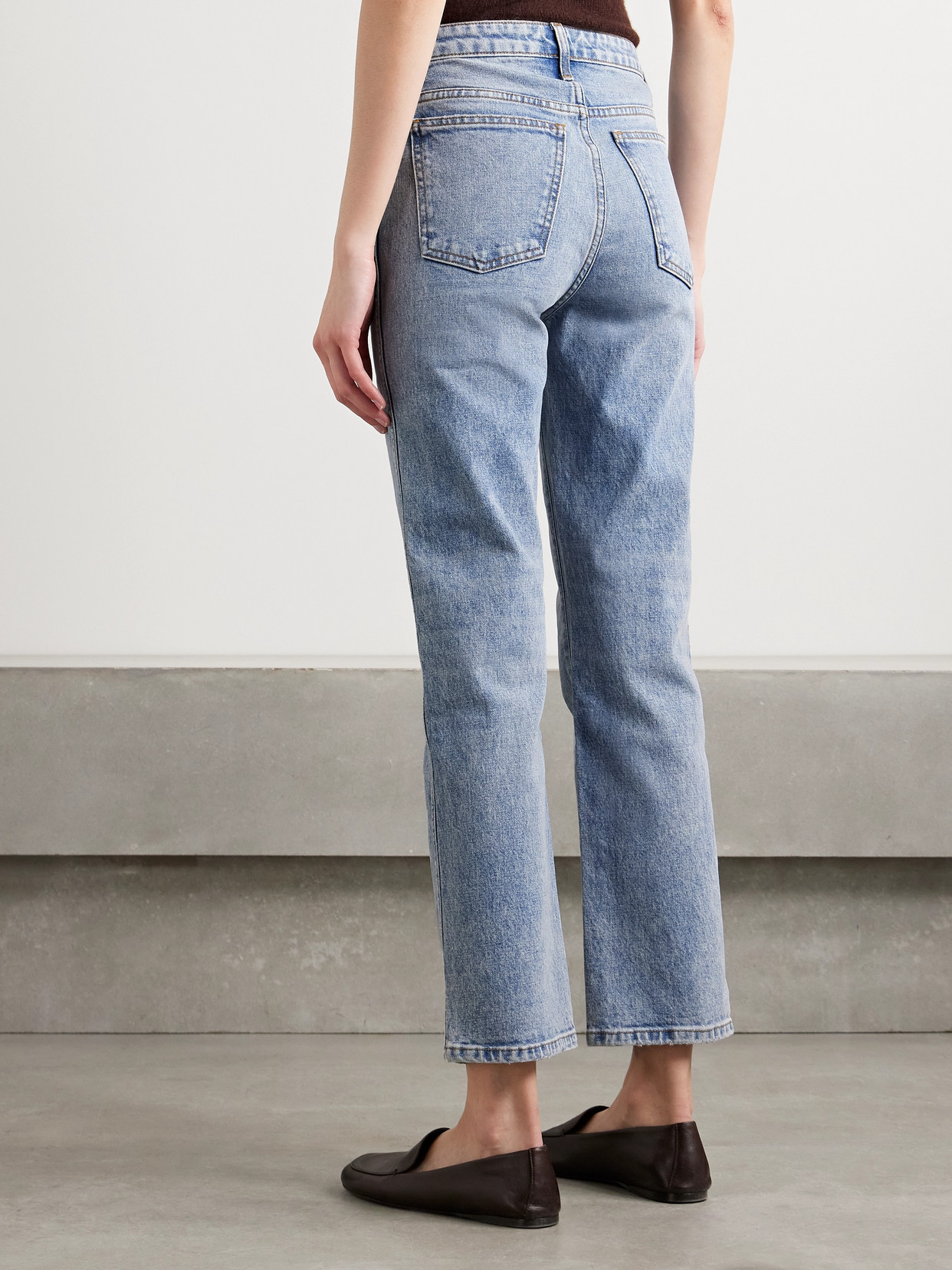 Shop Khaite Abigail Cropped High-rise Straight-leg Jeans In Blue