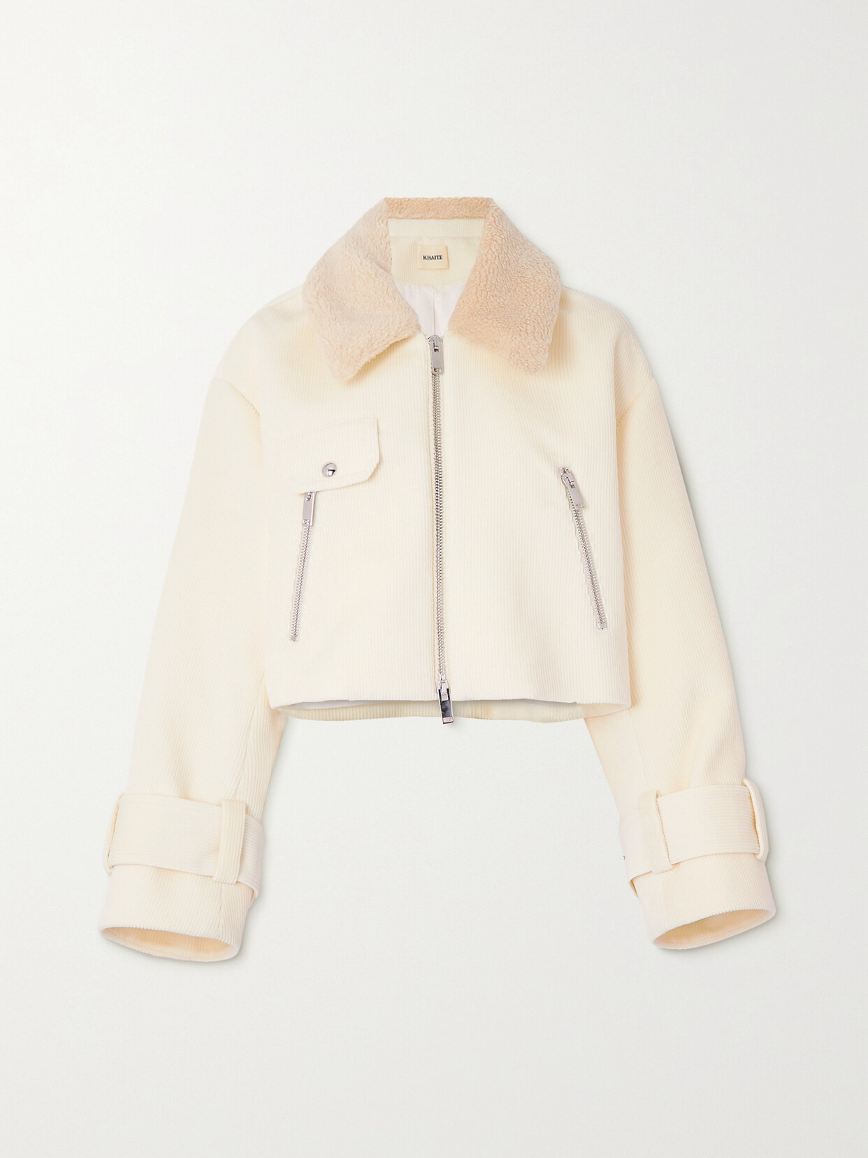 Khaite - Flinn Cropped Shearling-trimmed Cotton-corduroy Jacket - Off-white