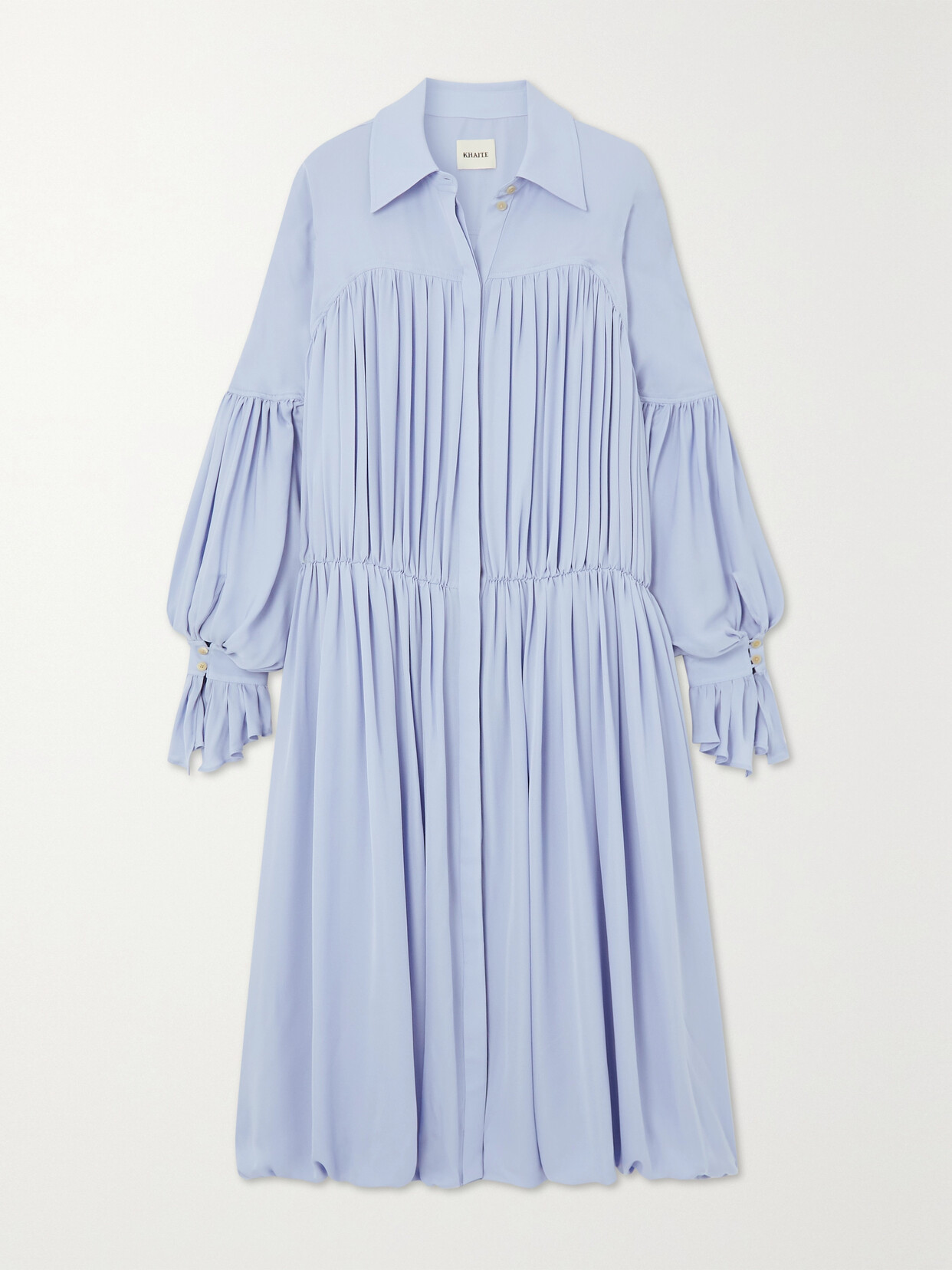 KHAITE COLLEEN PLEATED SILK-GEORGETTE MIDI SHIRT DRESS