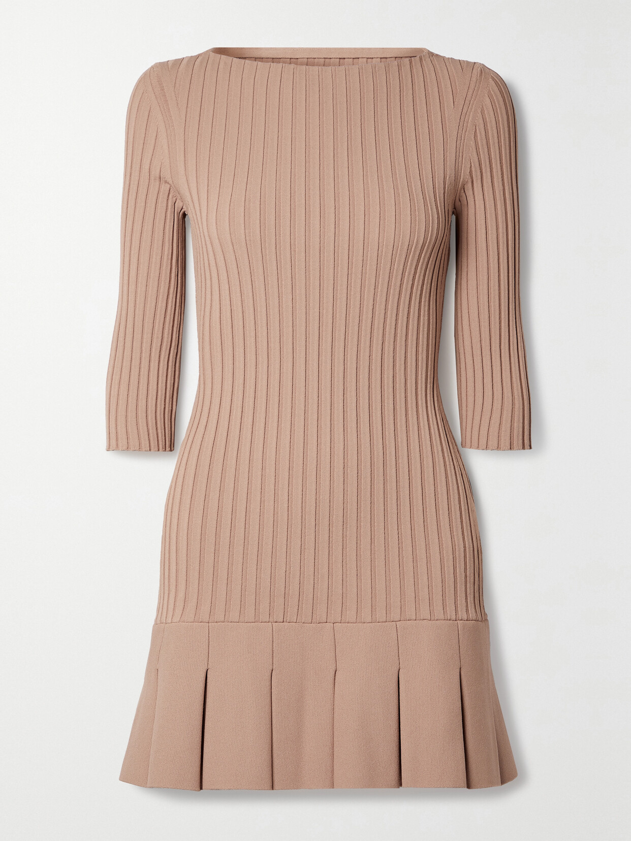 KHAITE JAGO PLEATED RIBBED-KNIT MINI DRESS