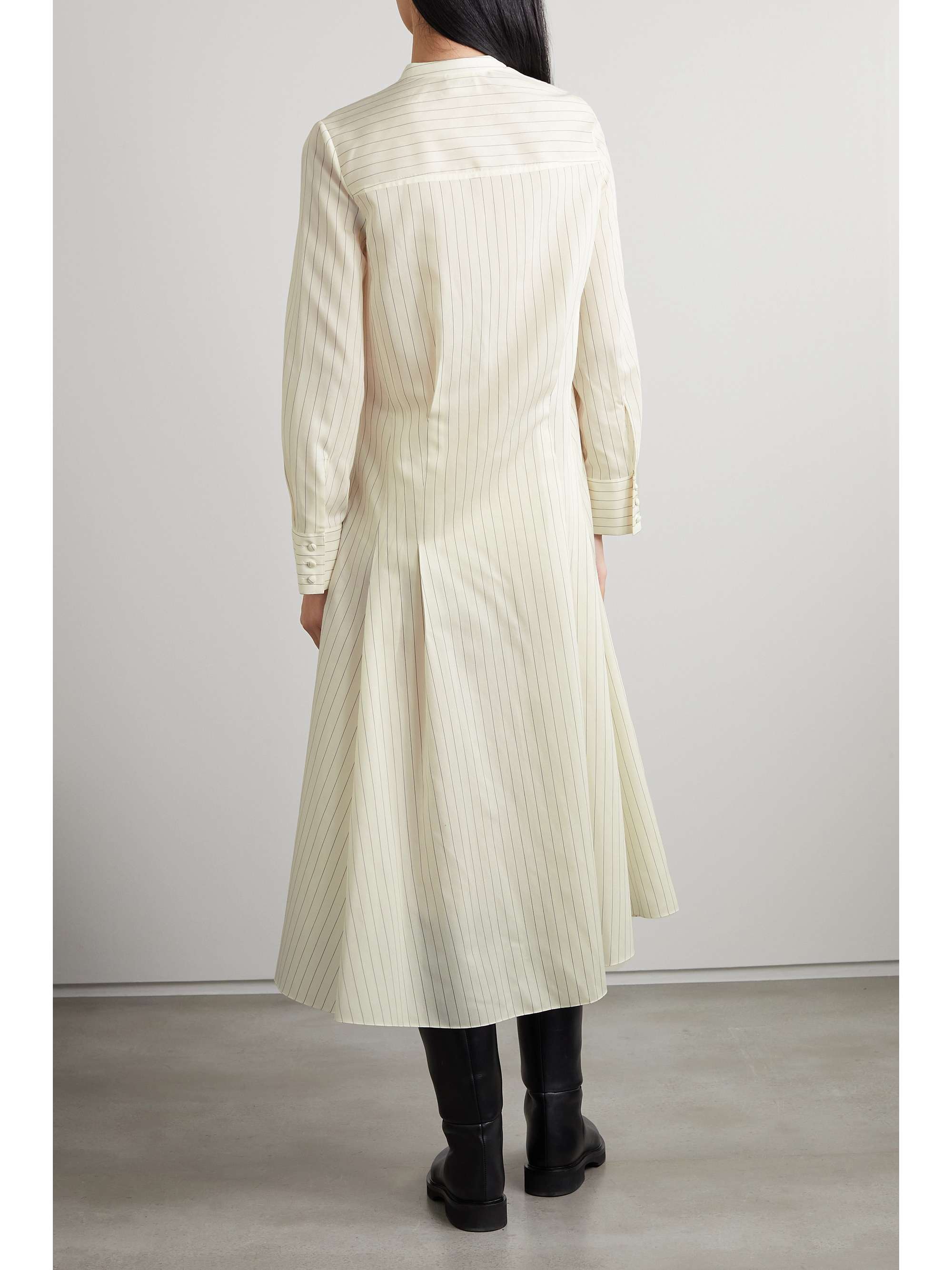 KHAITE Waylon oversized pleated striped wool, silk and cotton-blend shirt dress