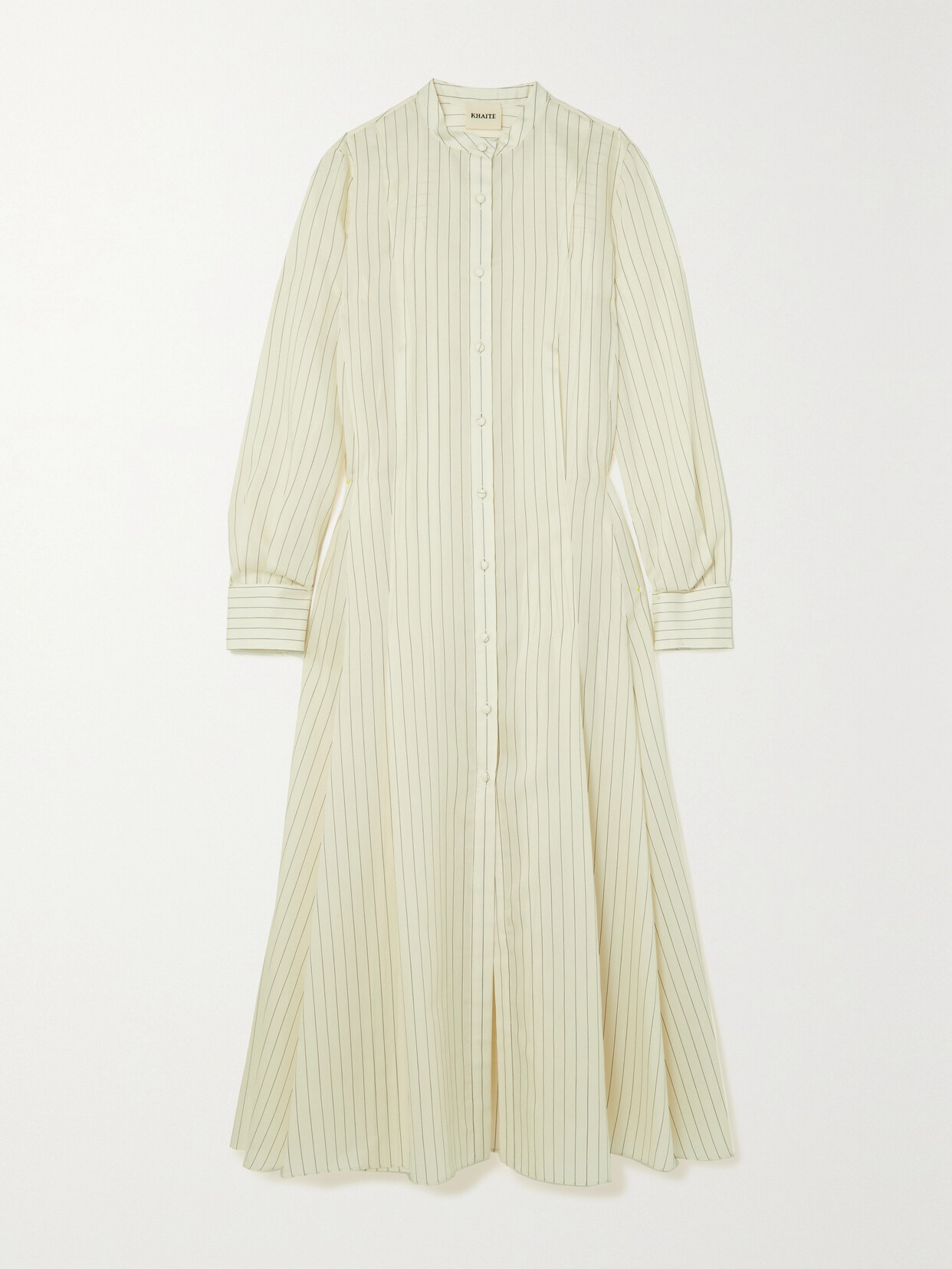 Khaite - Waylon Oversized Pleated Striped Wool, Silk And Cotton-blend Shirt Dress - Ivory