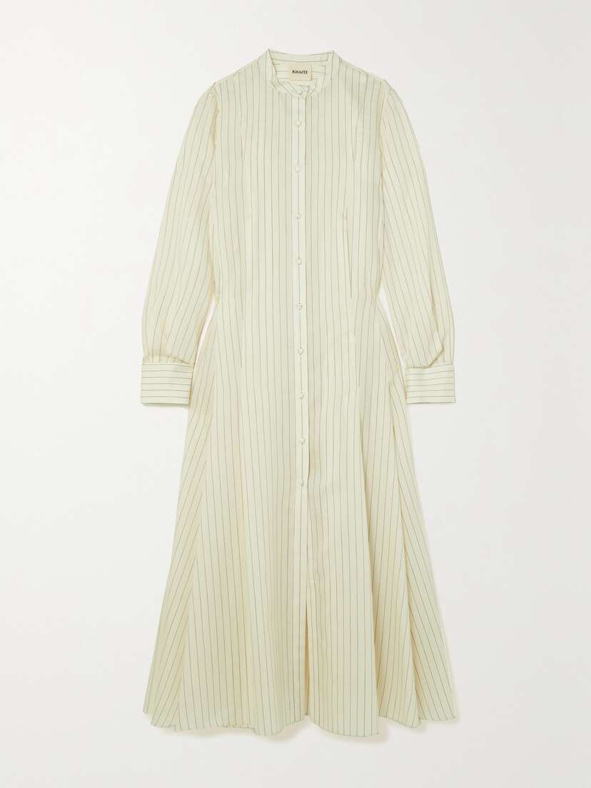 Khaite — Waylon oversized pleated striped wool, silk and cotton-blend shirt dress