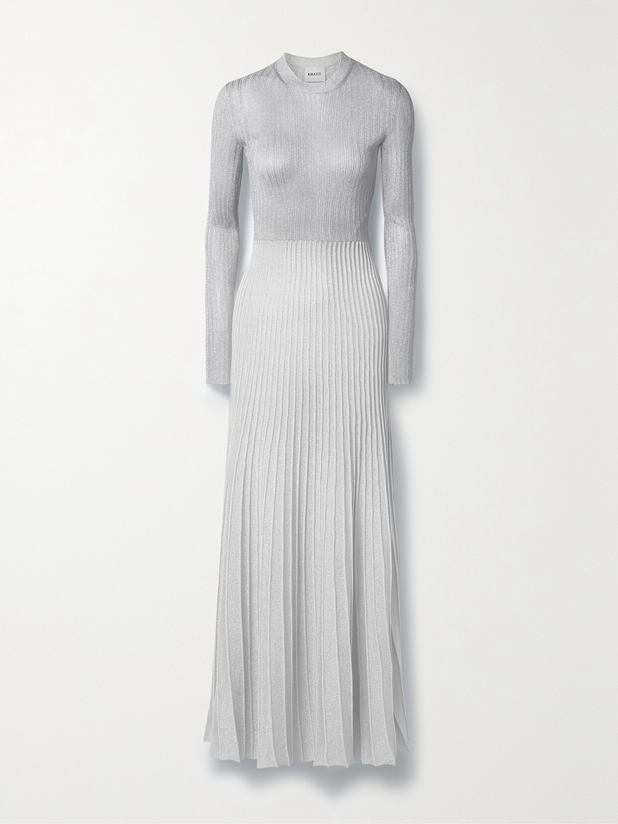 KHAITE KEESE METALLIC RIBBED-KNIT MAXI DRESS