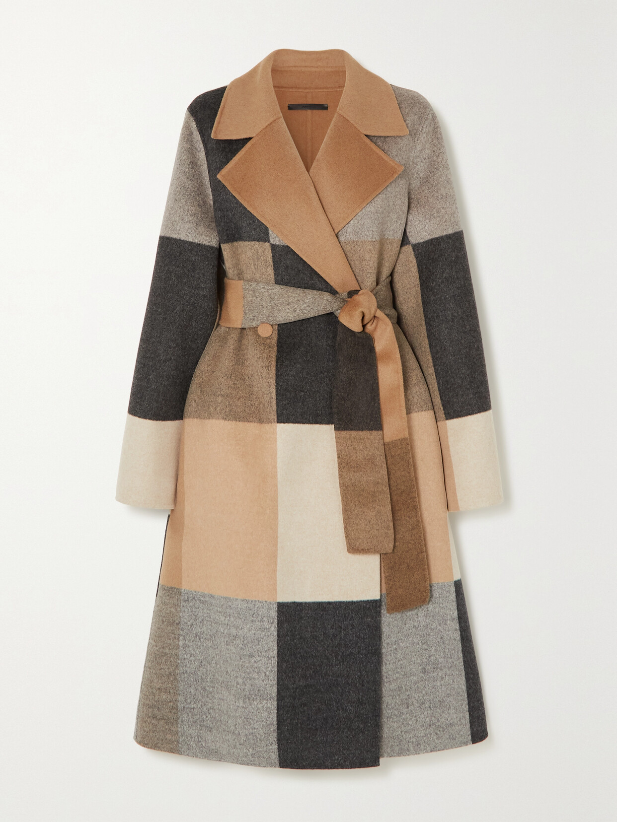 Joseph - Arline Belted Reversible Checked Wool-felt Coat - Brown