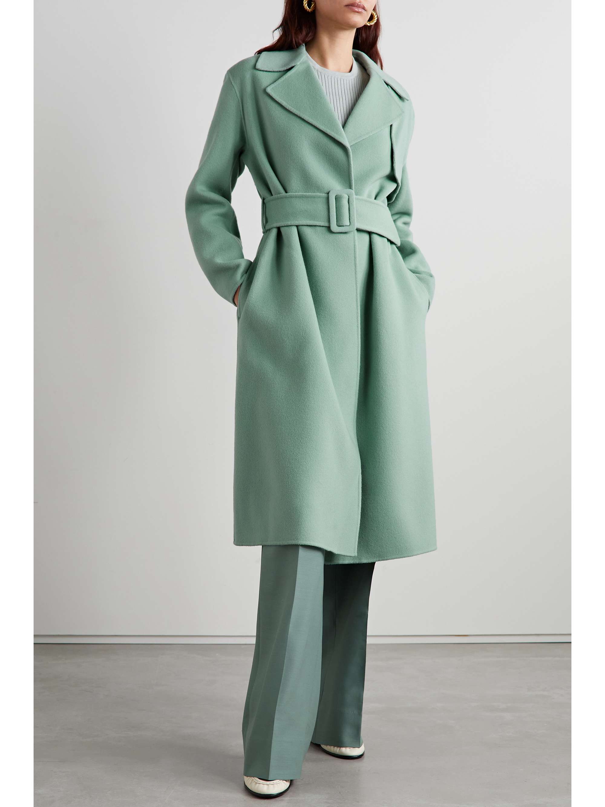 THEORY Belted wool and cashmere-blend trench coat