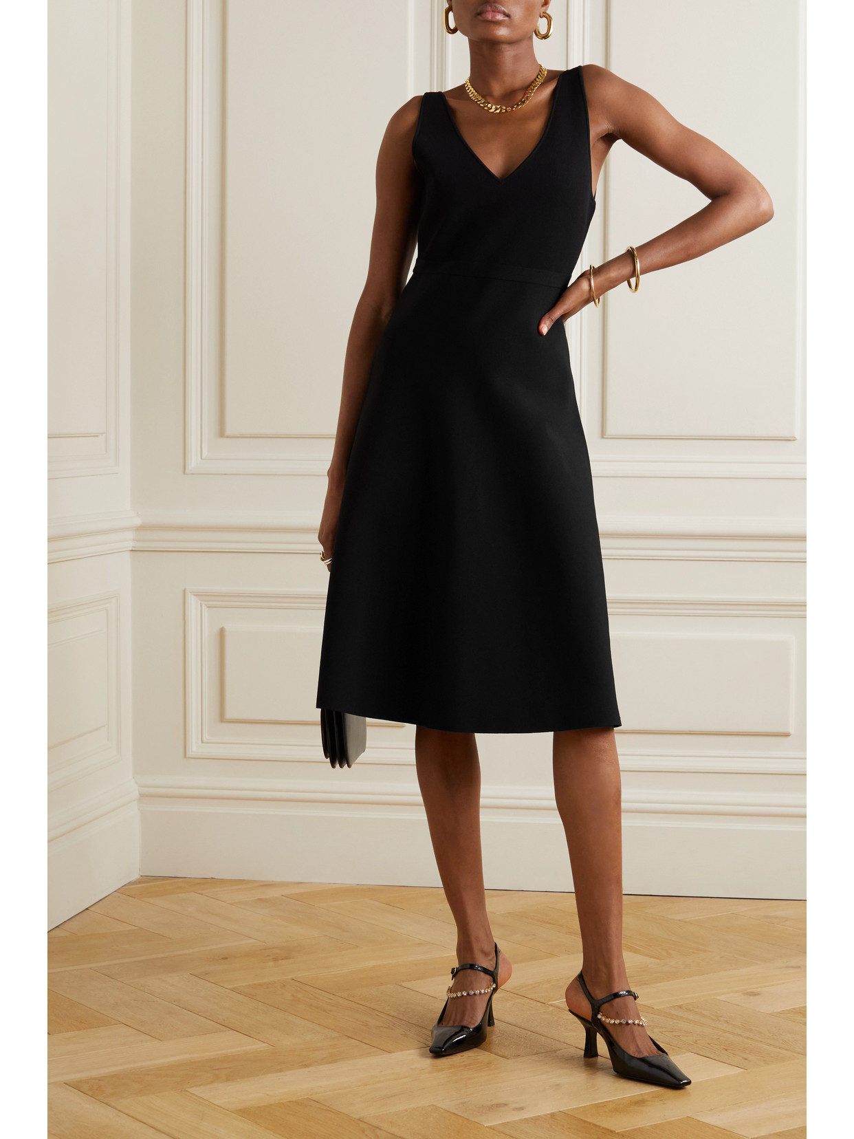 Shop Theory Stretch-crepe Midi Dress In Black