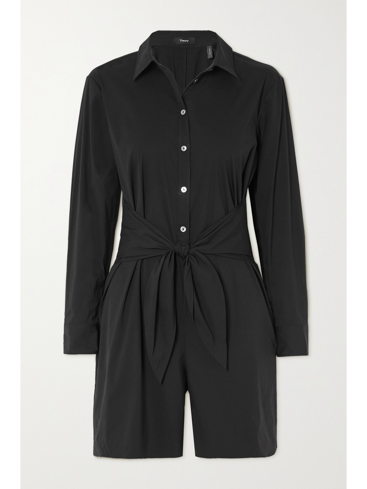 Theory - Tie-detailed Cotton-blend Jersey Playsuit - Black