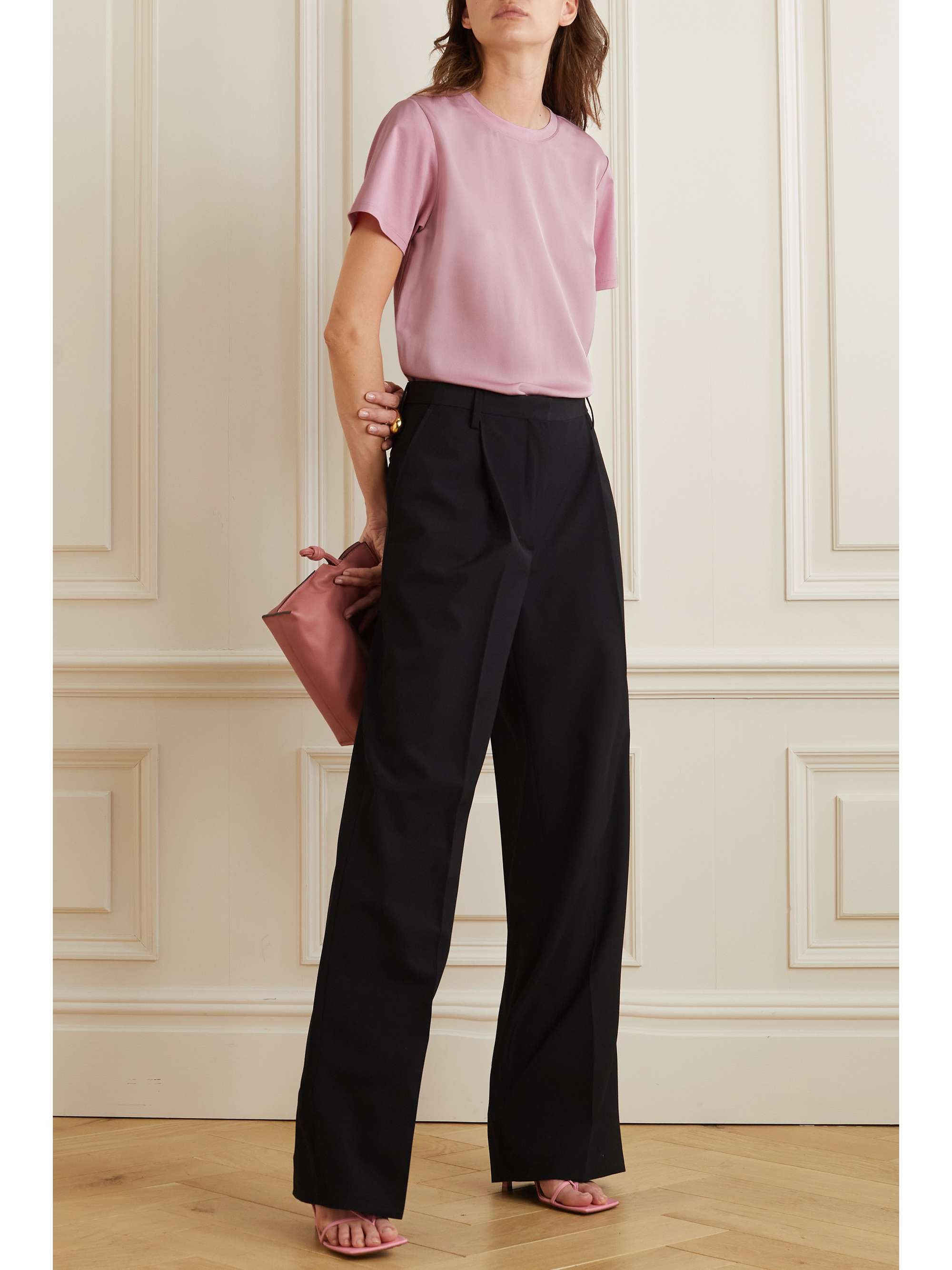 THEORY Cotton-jersey trimmed silk T-shirt