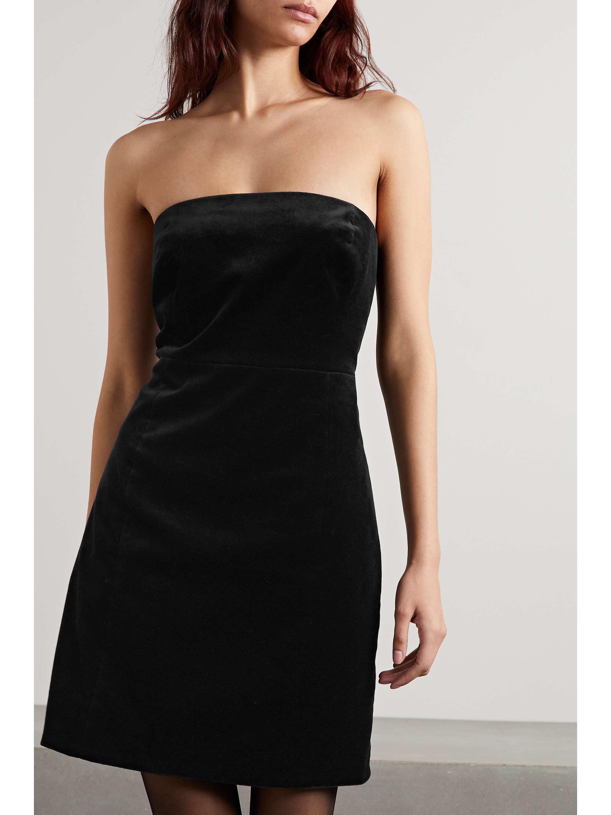 THEORY Strapless stretch-cotton velvet mini dress