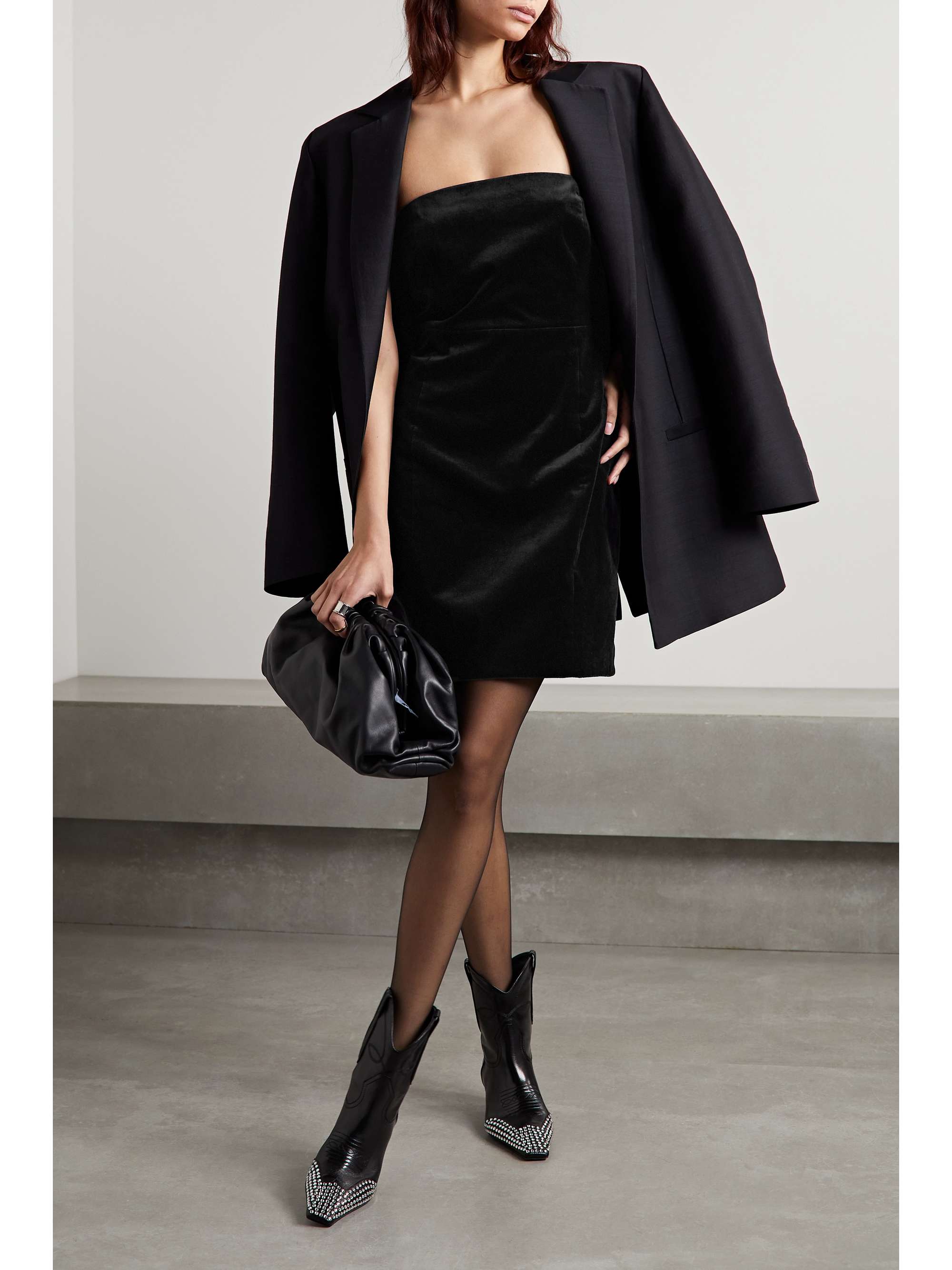 THEORY Strapless stretch-cotton velvet mini dress