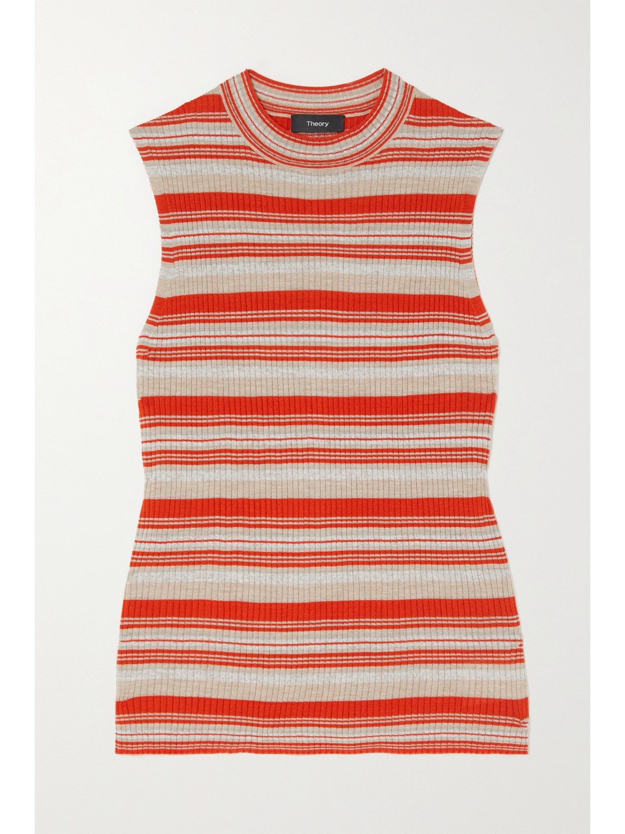 Theory - Striped Ribbed Silk Top - Red