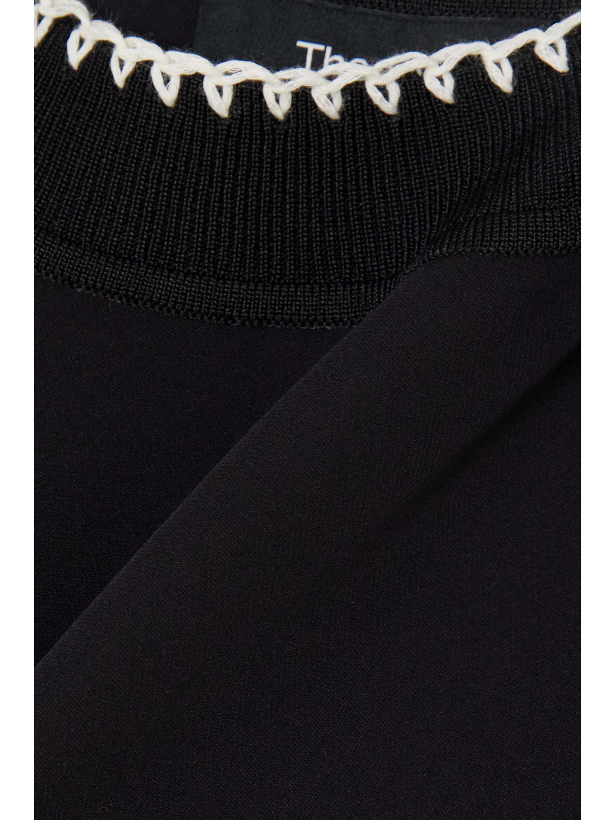 THEORY Embroidered silk and ribbed-knit top