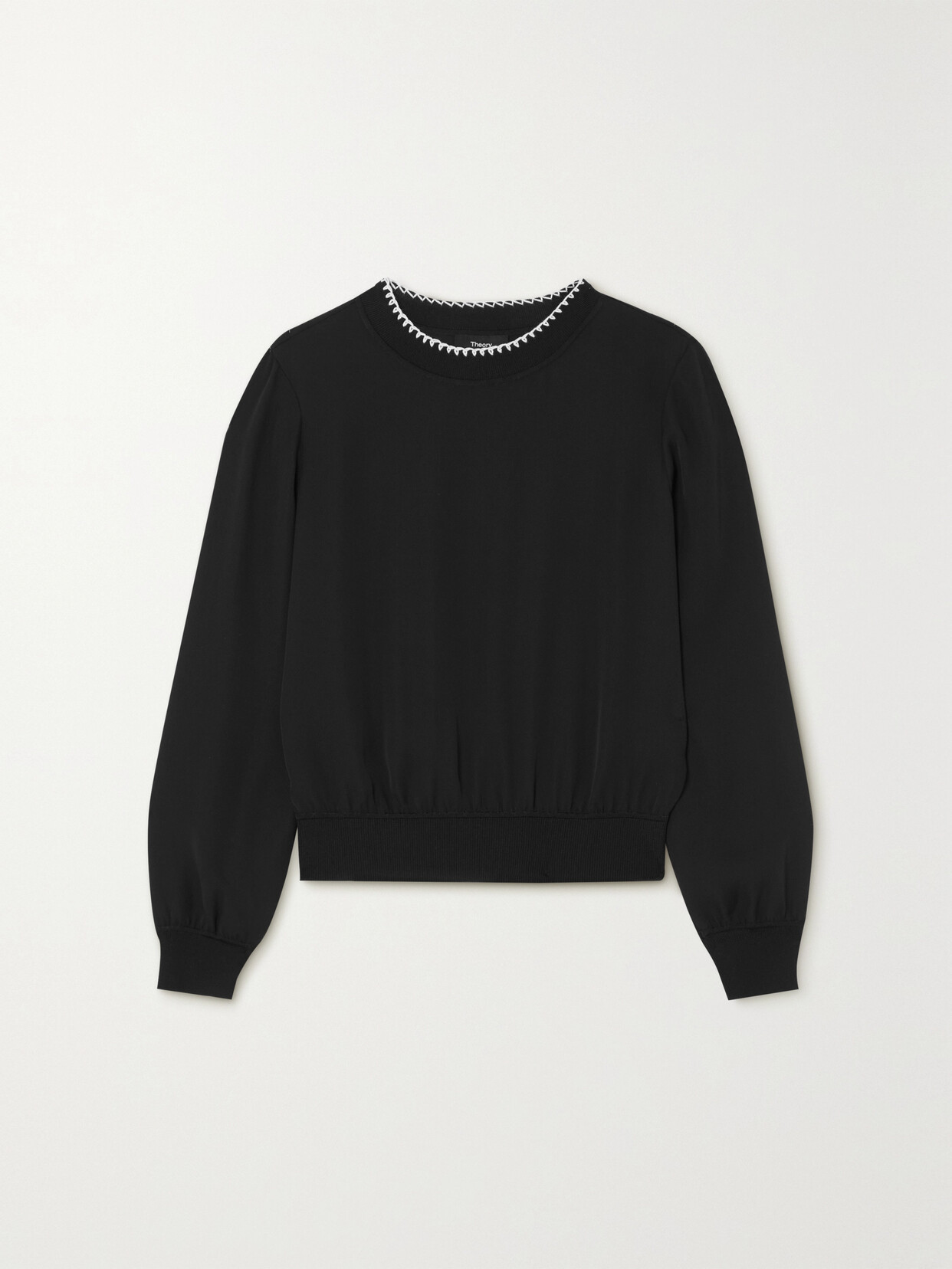 Theory - Embroidered Silk And Ribbed-knit Top - Black